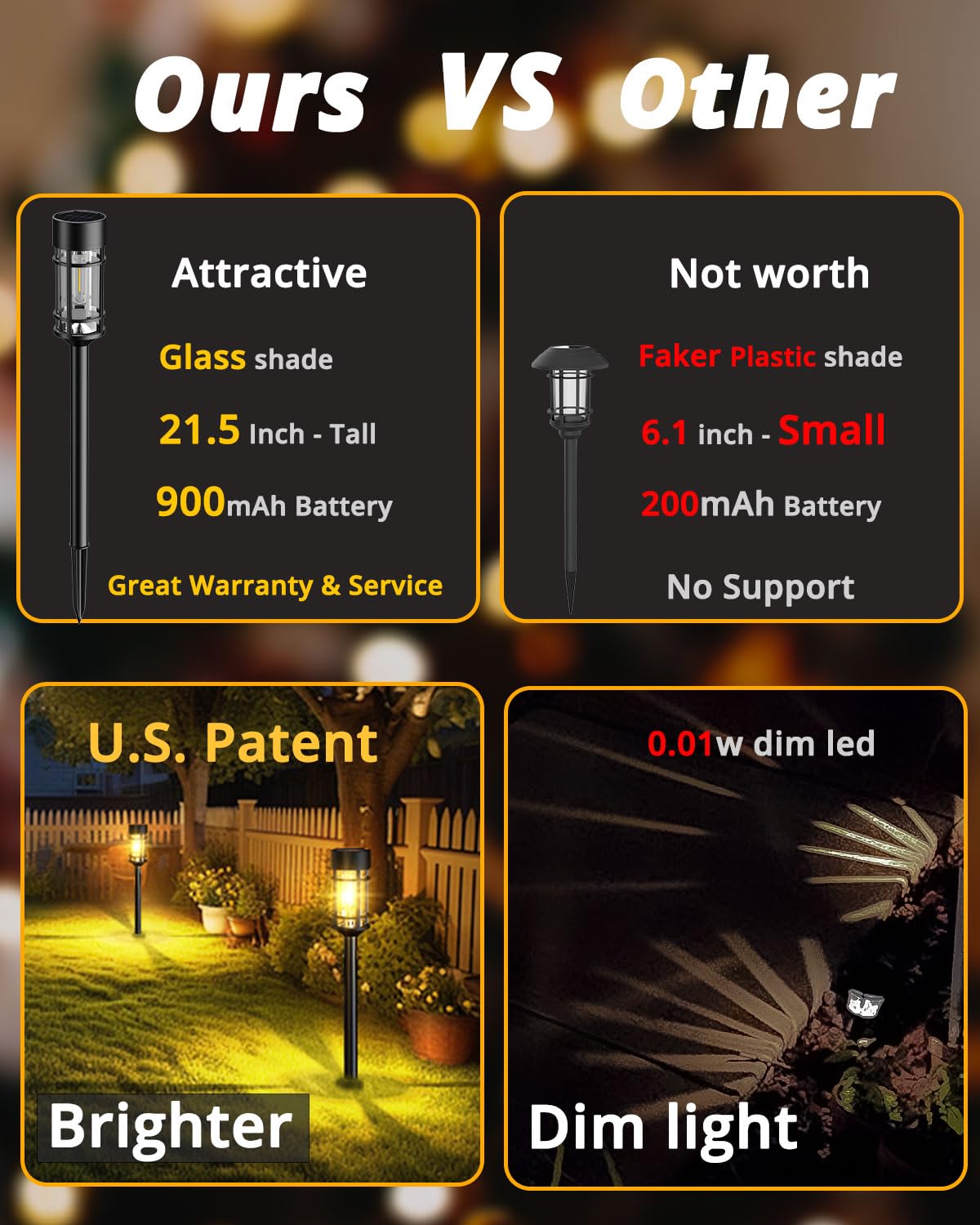 ILANCK Solar Pathway Lights 8 Pack, Waterproof IP65, LED Metal Garden Lights, Black, Model HNBRPL07B