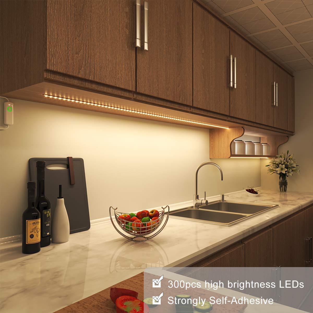 MYPLUS Under Cabinet LED Strip Lights Kit, 16.4FT, Warm White 3000K, Dimmer Control for Kitchen and Home Décor