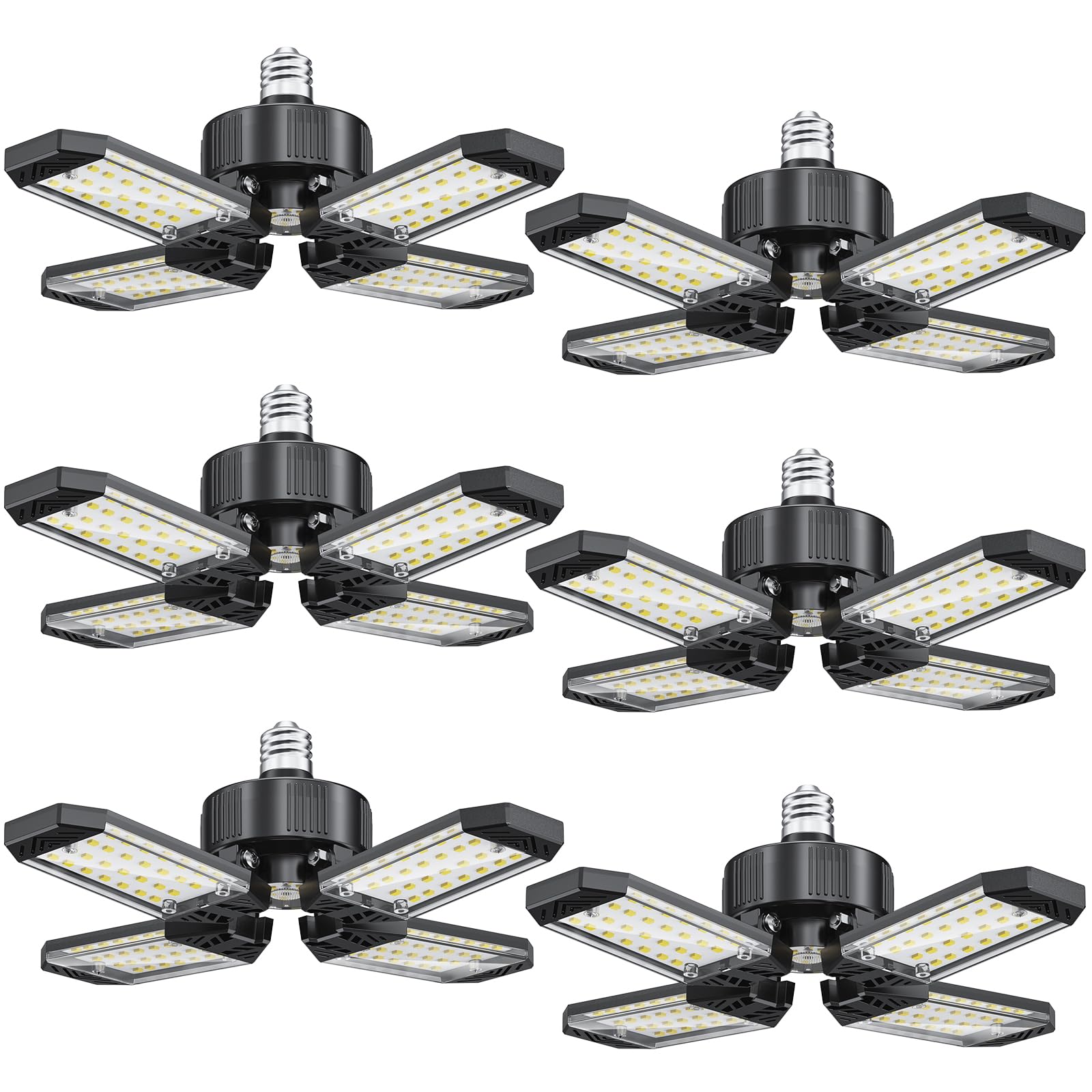 XINGHUANLIT LED Garage Lights 6 Pack - 120W Garage Lights Ceiling LED 12000LM with 4+1 Adjustable Panels, Garage Lighting 6500K 