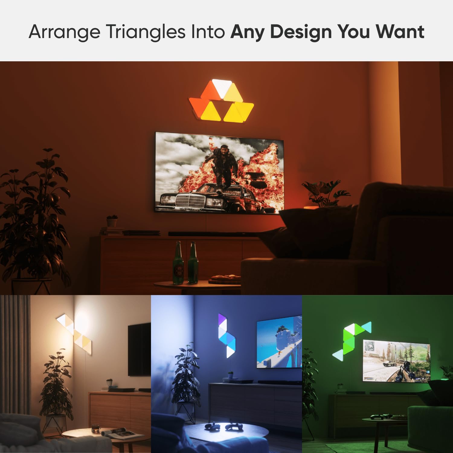 Nanoleaf Shapes Smart RGBW Wall Lights, Dimmable Triangles Kit, 7 Pack, Multicolor, Model NL47-7003TW-7PK