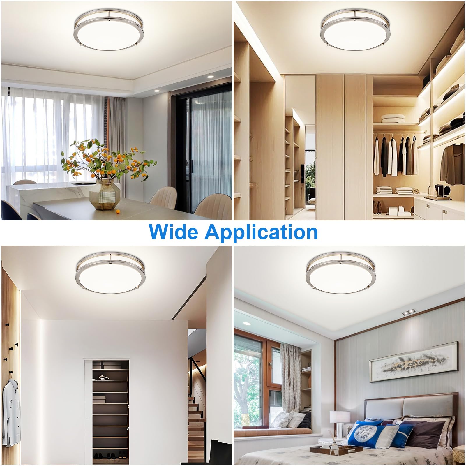 Dllt 2Pack Flush Mount Led Ceiling Light: 13 Inch 5Cct (3000K-6000K) & Dimmable Ceiling Light Fixtures For Bedroom Hallway - 24W Modern Brushed Nickel Super Bright Kitchen Lighting Fixtures Ceiling