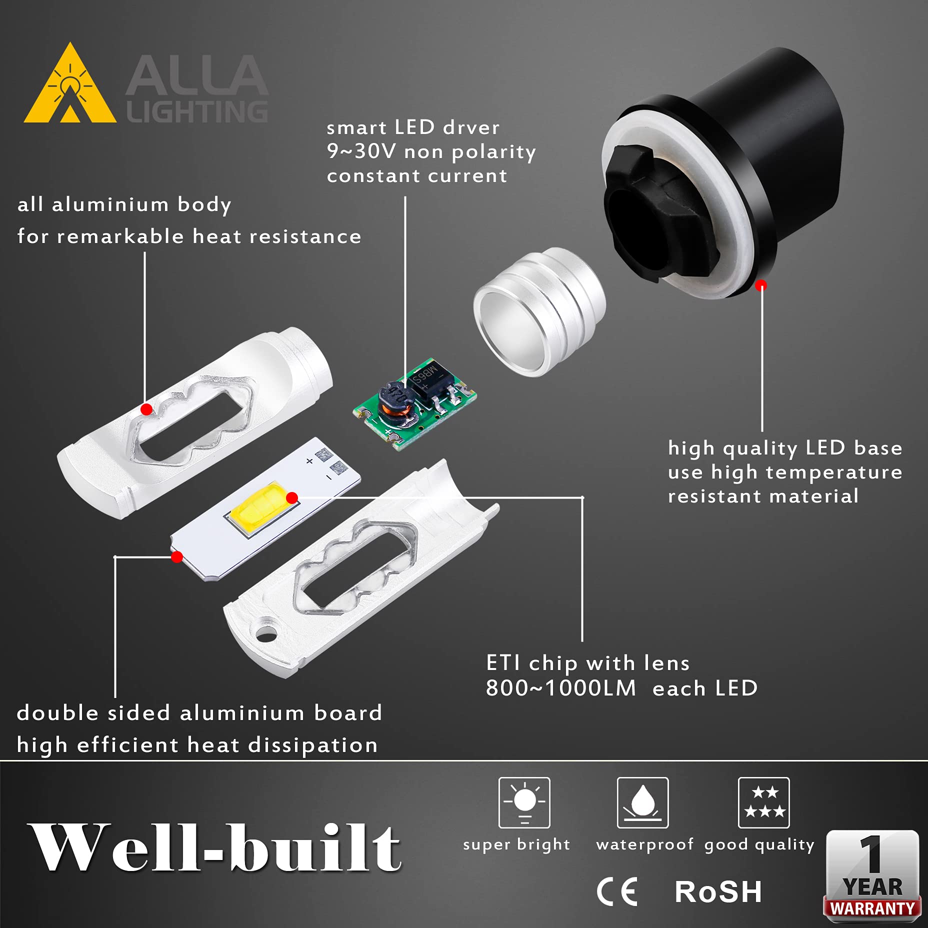 Alla Lighting 3800Lm 899 880 Led Fog Light Bulbs  Super Bright Pg13 Base 884 885 887 893 H27 H32  Eti 56-Smd (3000K Golden Yellow)