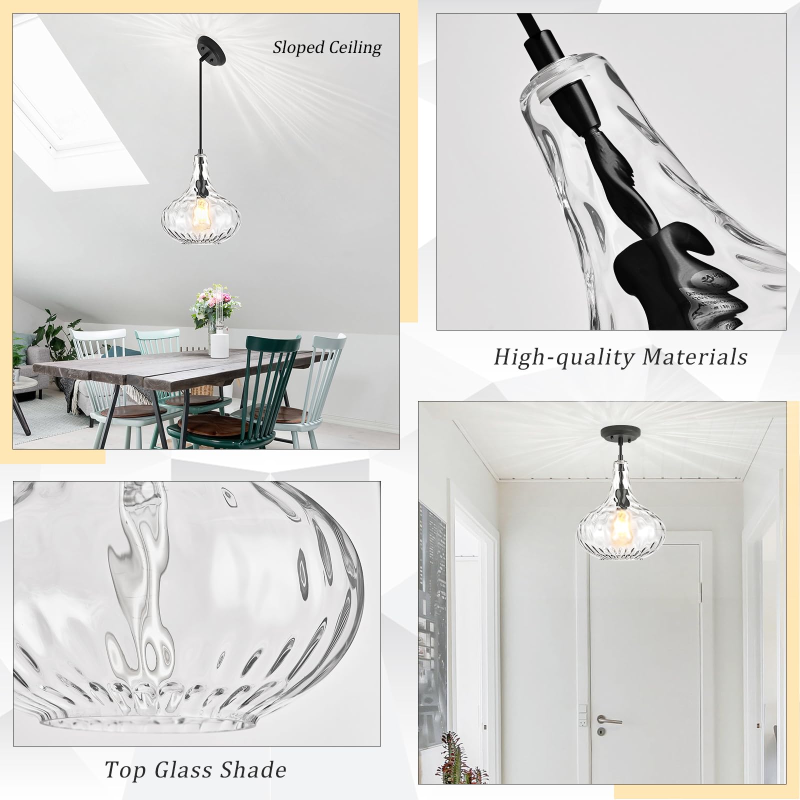 Glass Large Pendant Lights For Kitchen Island Blown Glass Pendant Light Clear Hammered Shade Hanging Ceiling Lights With Black F