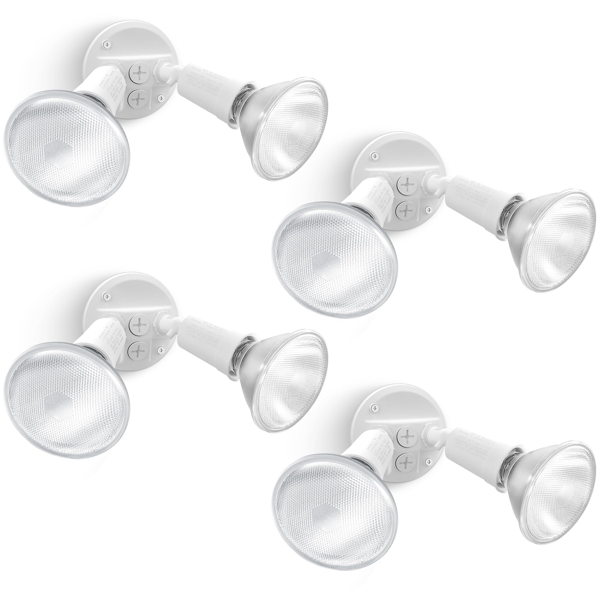 LUTEC 4 Pack Adjustable Twin Par Holder Outdoor Flood Lights  Switch Controlled Security Lights  Floodlights Fixture  Waterproof Exterior Max 300 Watt Par38 Flood Light for Garage  Yard  Porch-White