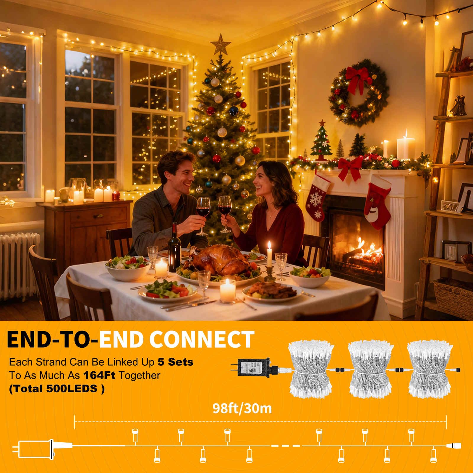 LUMLLSAJI Christmas Lights 300 LED White String Light 98 ft 8 Modes Plug-in with Memory Function for Outdoor Decorations