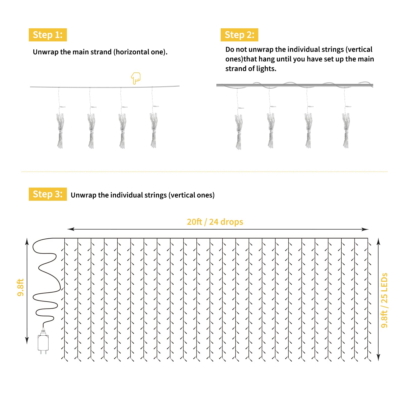 Brightown 600LED Window Curtain String Lights, Warm White, Remote & Timer, 20ft Fairy Twinkle Lights for Indoor/Outdoor Decoration