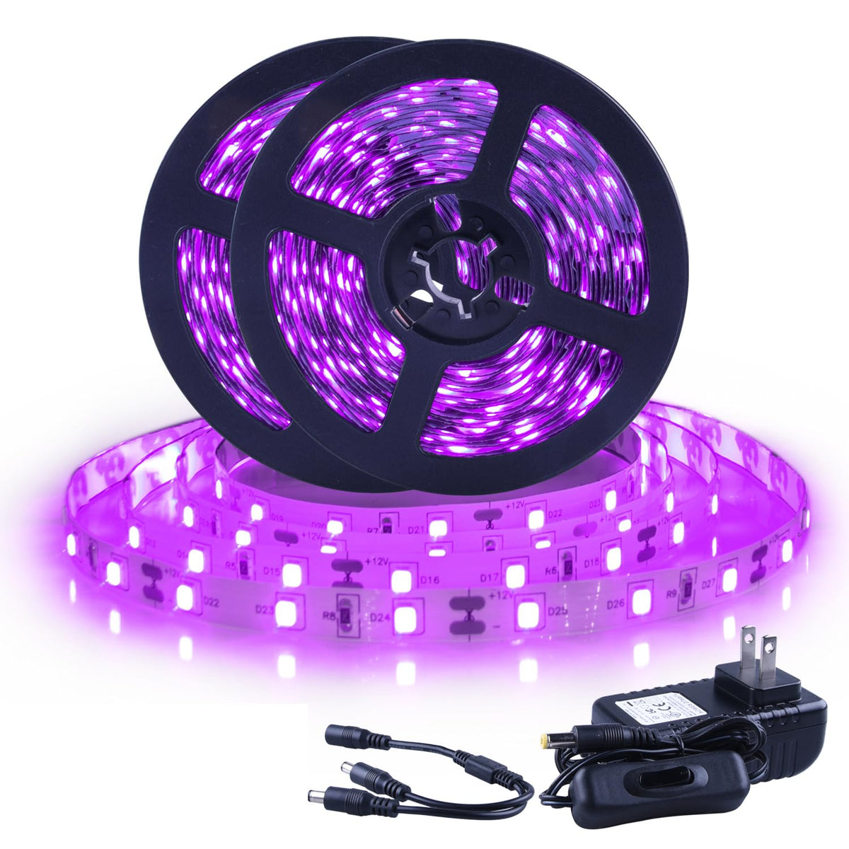 Ontesik 50ft LED Black Light Strip kit, 12V LED UV Blacklight, 900 LED Suitable for Family bedrooms, Party, Halloween, Dark Parties, Game Rooms, murals, Curing Tables, not Waterproof