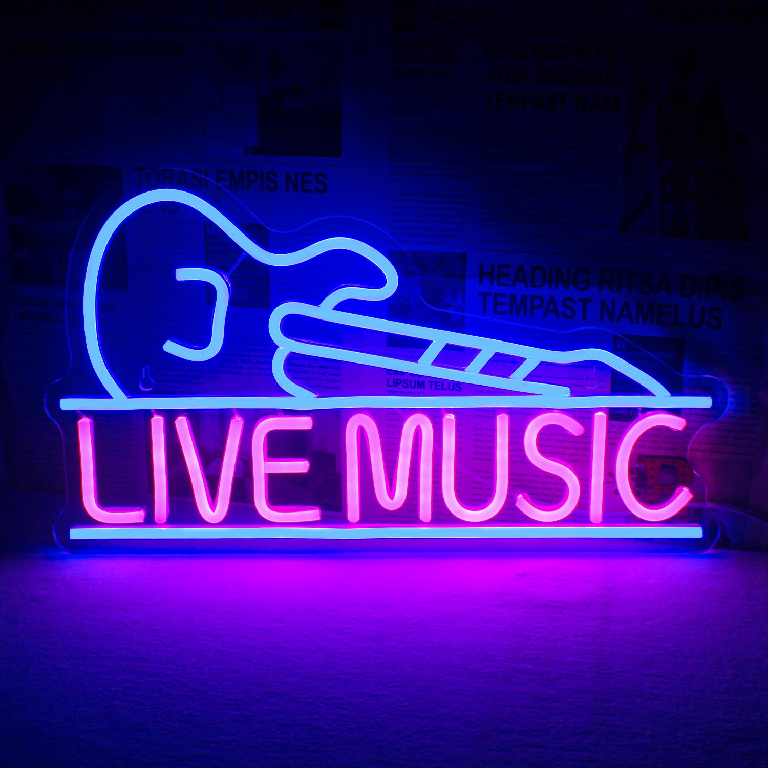Horseneon Guitar Neon Sign - USB Powered LED Light for Wall Decor, Pink & Blue, Model FY-US-Flamingo