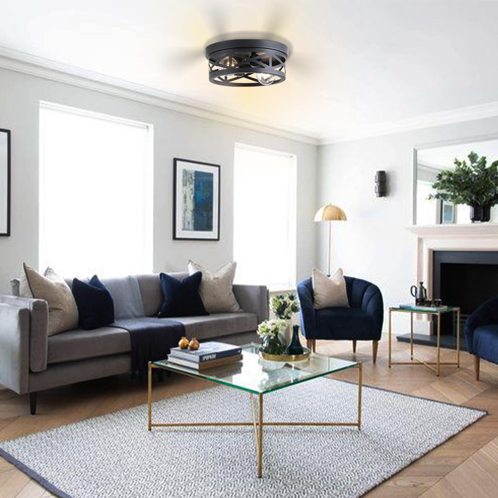 Litaddscen 2 Pack Black Farmhouse Flush Mount Ceiling Light,2-Light Rustic Hallway Light Fixtures,Industrial Lighting Fixtures C