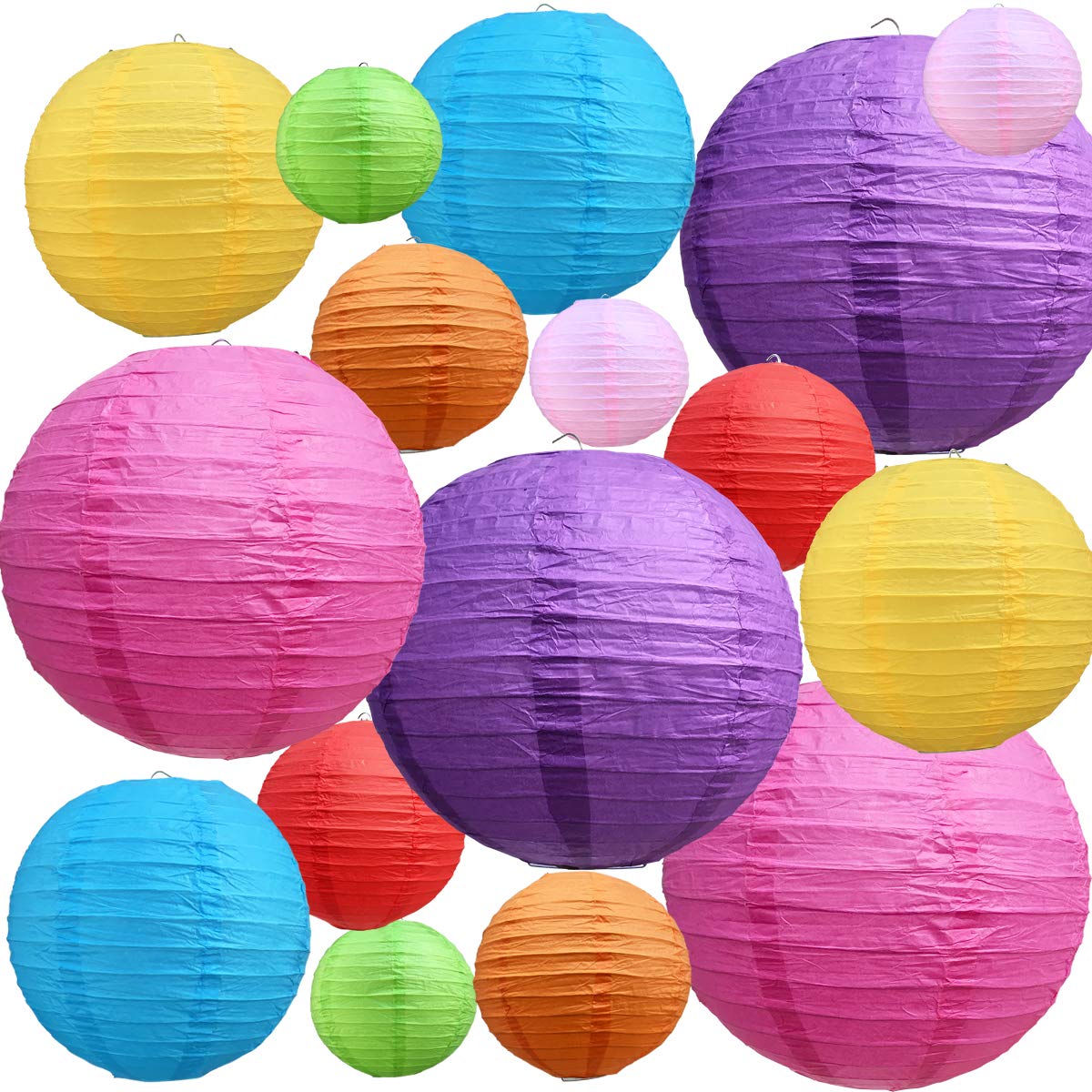 BEISHIDA 16Pcs Colorful Paper Lanterns Multi-Color Chinese/Japanese Hanging Round Paper Lanterns for Wedding, Birthday, Baby Sho