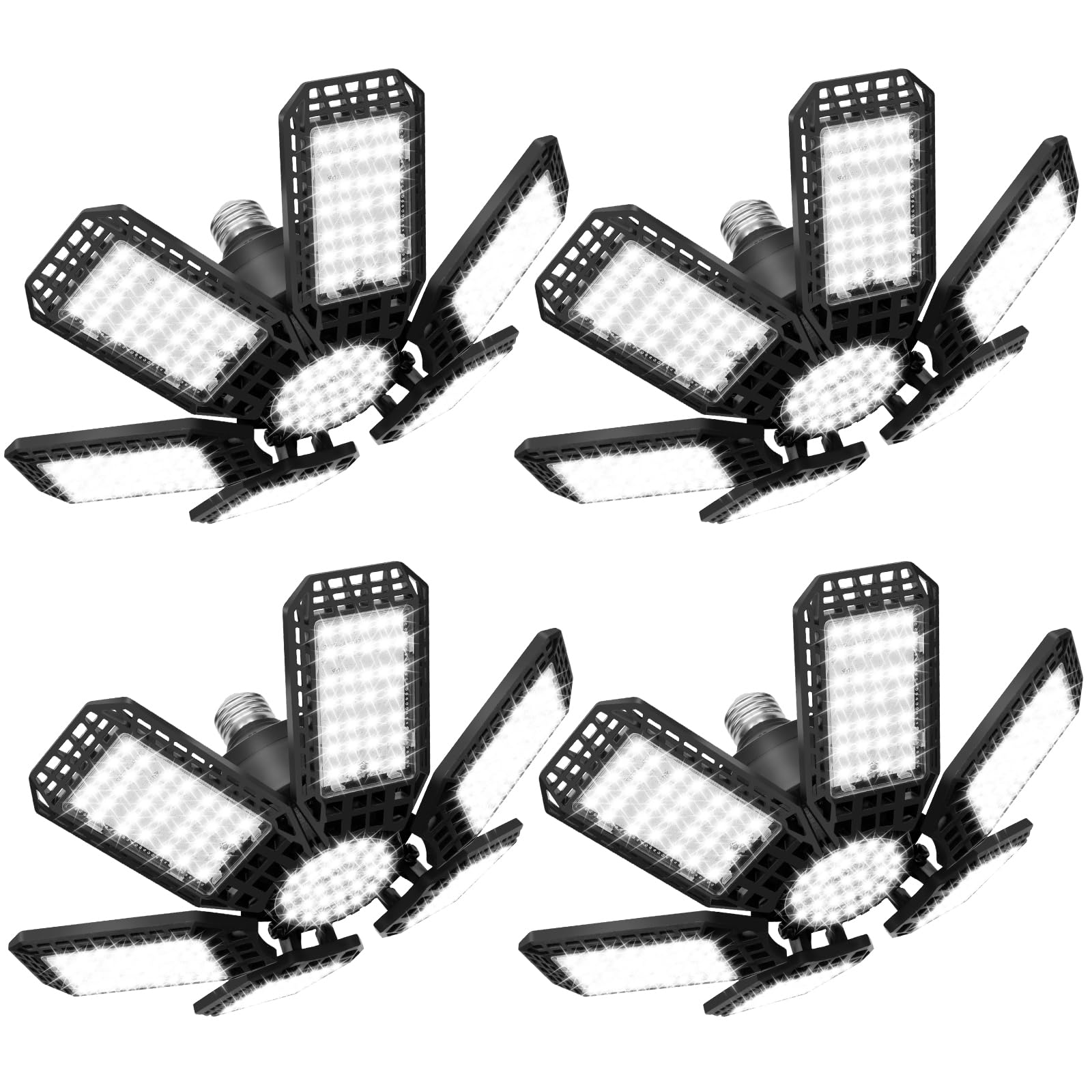 XILLUMI CORE LED Garage Light 4 Pack, 200W, 20000LM, 6+1 Adjustable Panels, E26/E27 Socket, Plastic, 6500K