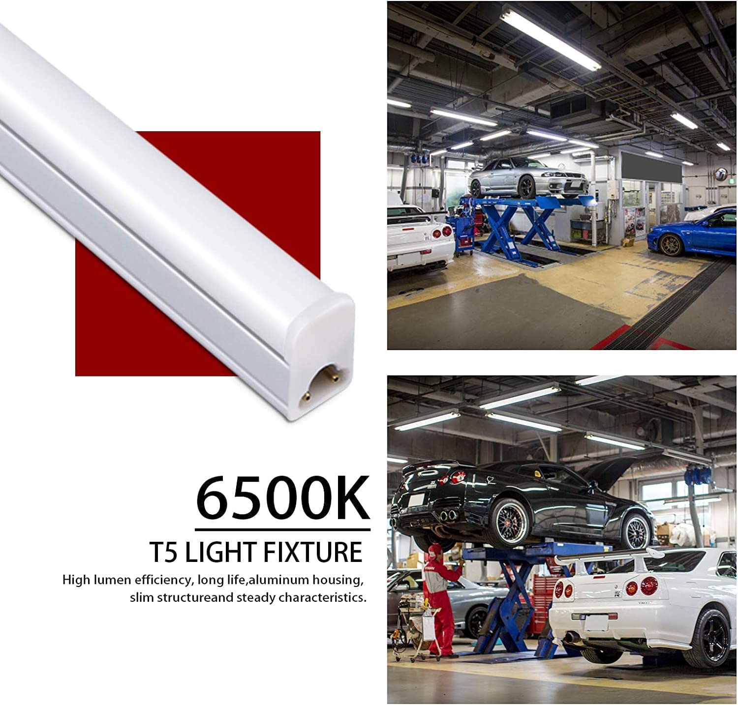 Kihung 8 Pack Led Shop Light 4Ft, 20W 2200Lm 6500K (Super Bright White), T5 Integrated Fixture With Linkable Shop Light, Corded Electric With Built-In On/Off Switch