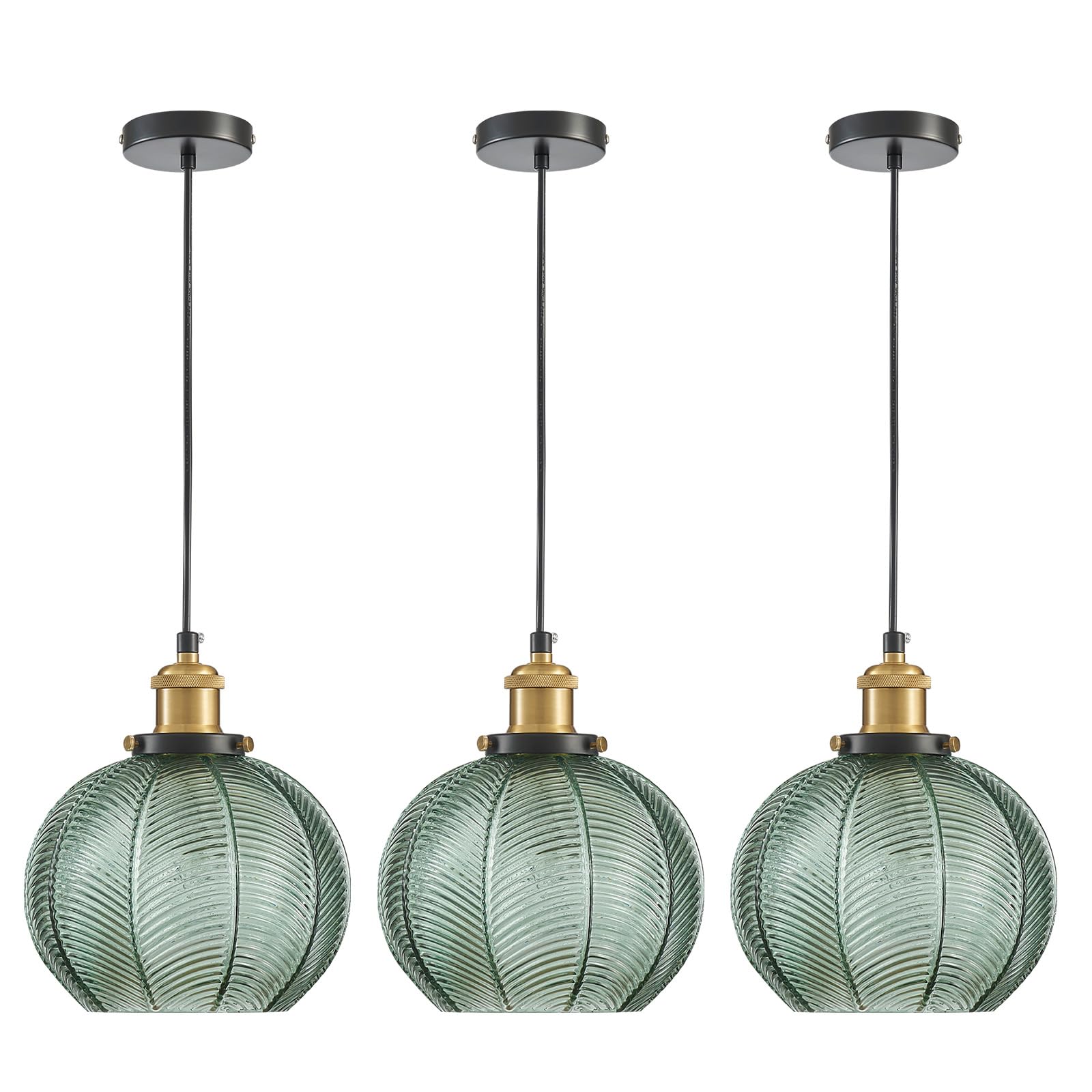ZRPSSGE 7.8in Vintage Pendant Light 3-Light Kitchen Sink Pendant Lights with Green Hand Blown Glass Small Hanging Lamp for Kitchen Island Dining Room Bedroom Bathroom Hallway E26