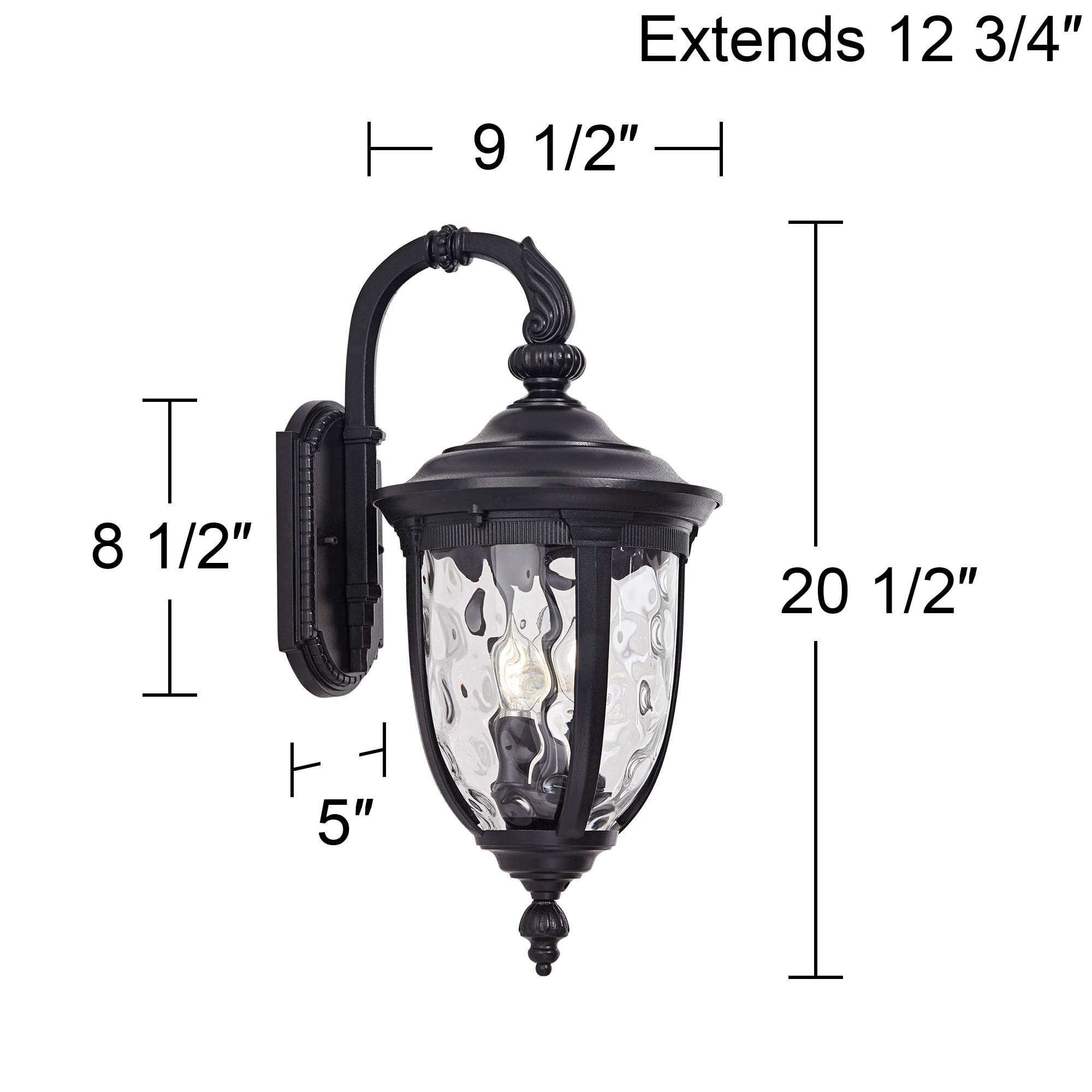 John Timberland Outdoor Wall Light Fixture, 20 1/2in High, Black Metal, Hammered Glass, Model 37750, for Porch, Patio, Garden, Front Door