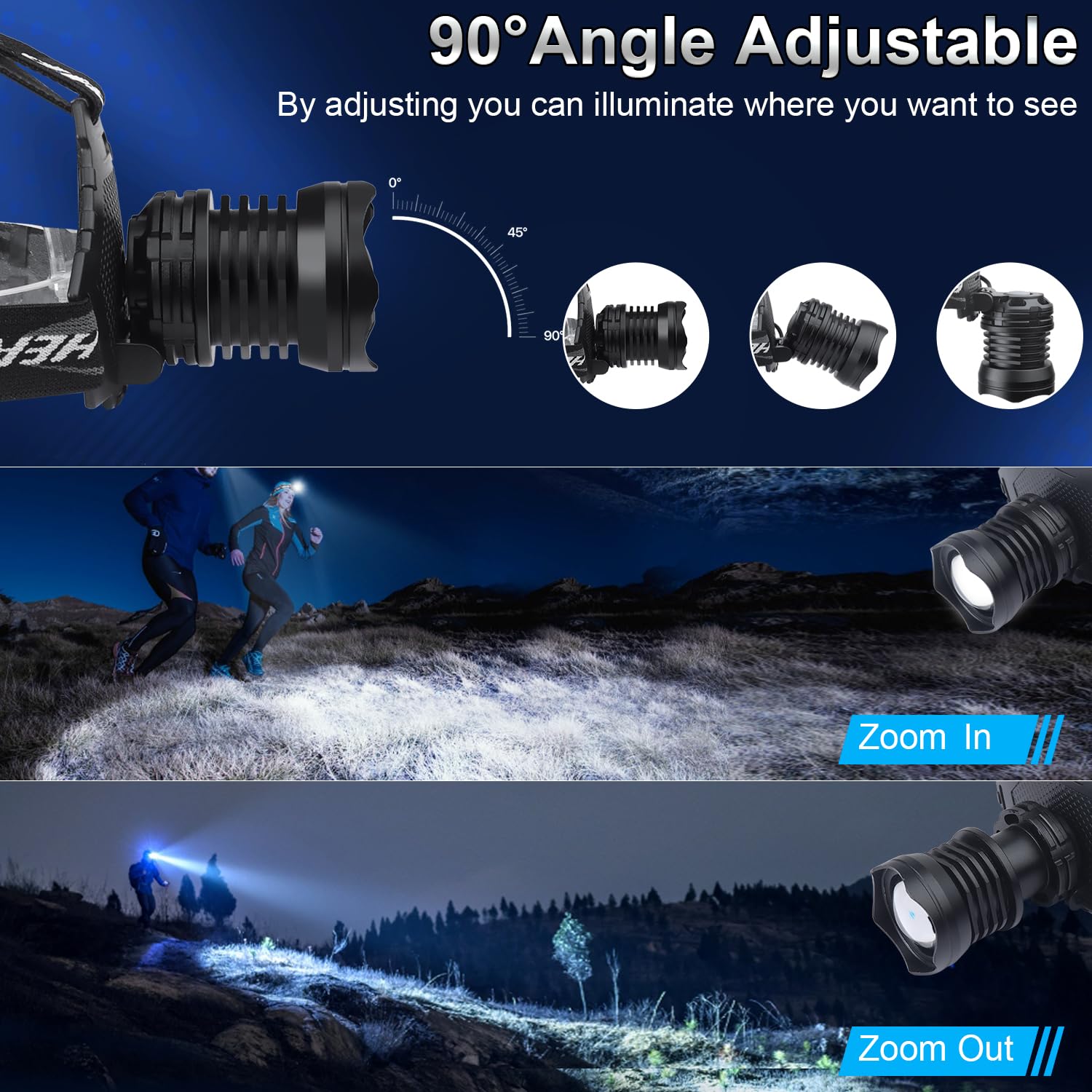 Foleto Headlamp Rechargeable Led 4 Pack, Head Lamp Super Bright, Headlamps For Adults Rechargeable, Ipx6 Waterproof & 90Adjustab