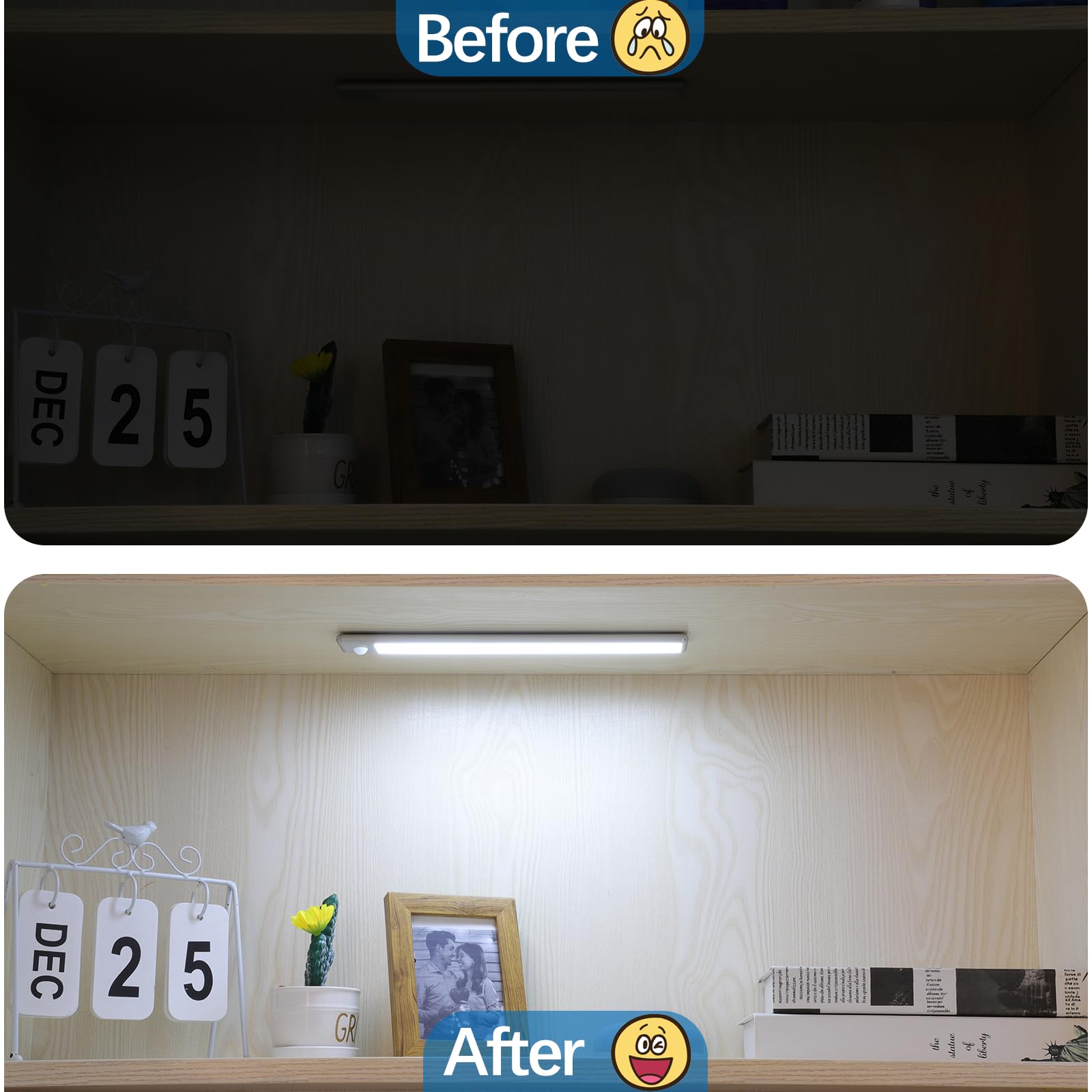 Ylxs 51-Led Motion Sensor Under Cabinet Light, 12-Inch Magnetic Rechargeable Under Counter Closet Lights, Wireless Night Light B