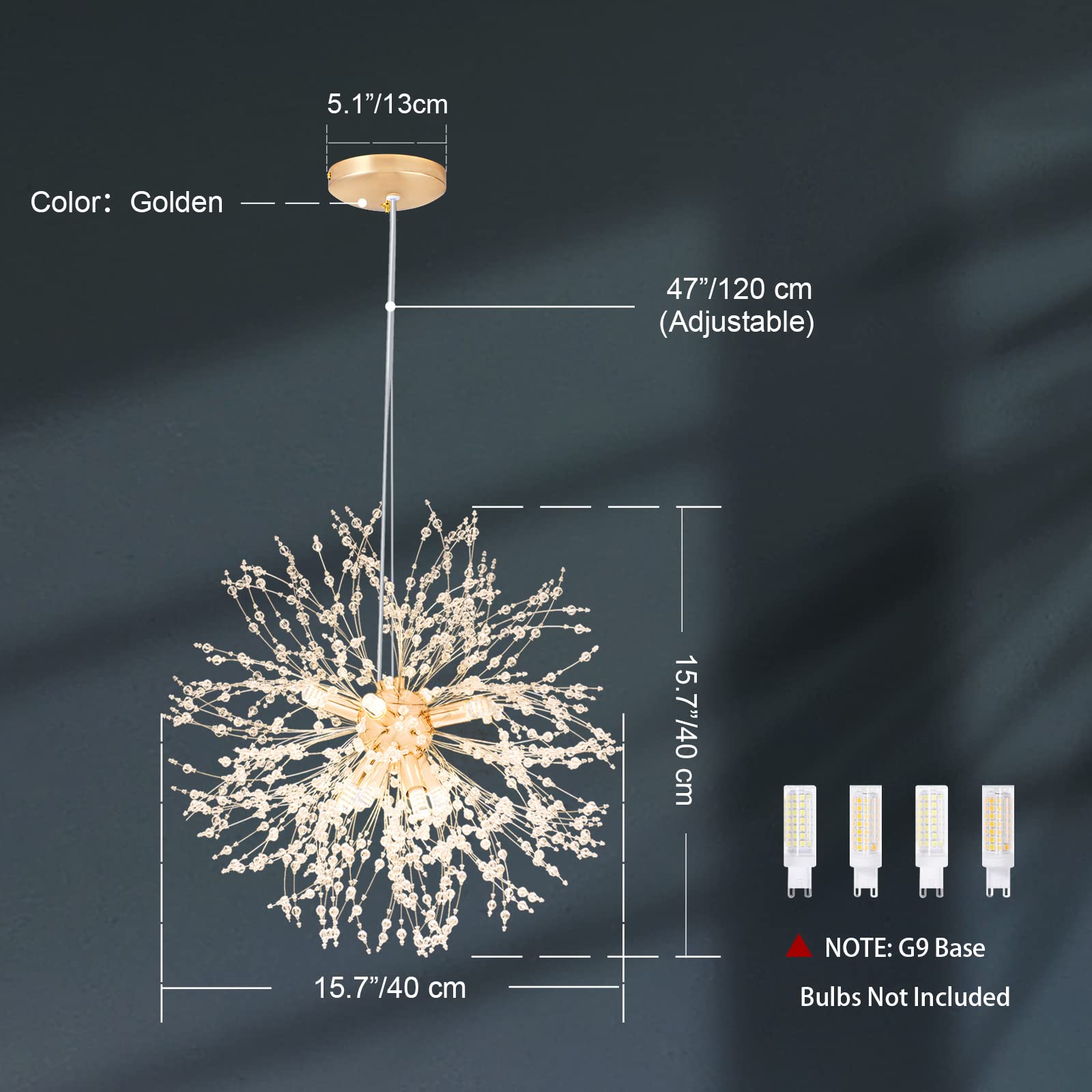 SineRise 8-Light Modern Crystal Chandelier - Gold Dandelion Light Fixture for Foyer, Hallway, Kitchen, Bedroom