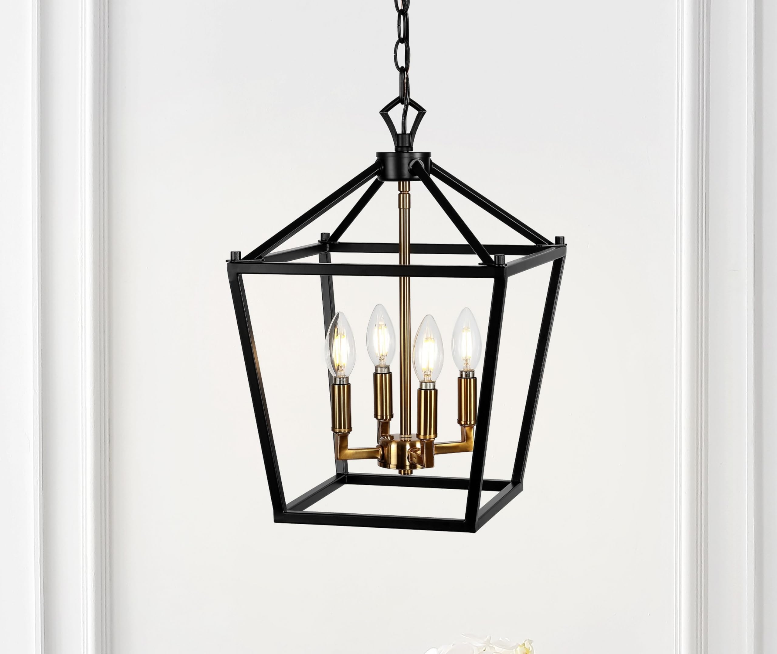 Jonathan Y Pagoda Lantern Pendant Light, Dimmable Metal Fixture, 12 Oil Rubbed Bronze/Brass Gold, Model Jyl7436D