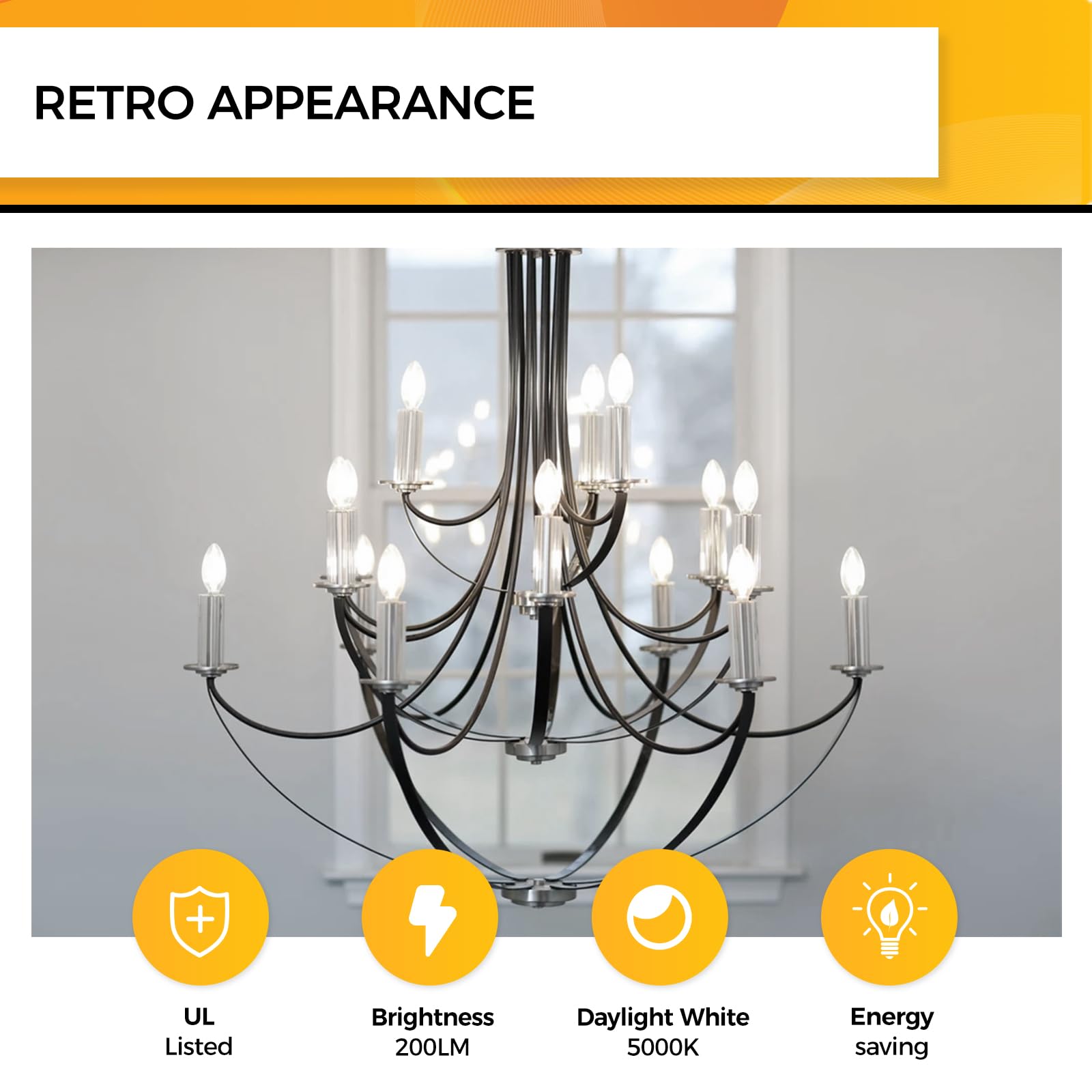 Hizashi LED Candelabra Bulbs 25W Dimmable E12 5000K Daylight White Glass 12 Pack B10 200LM UL Listed