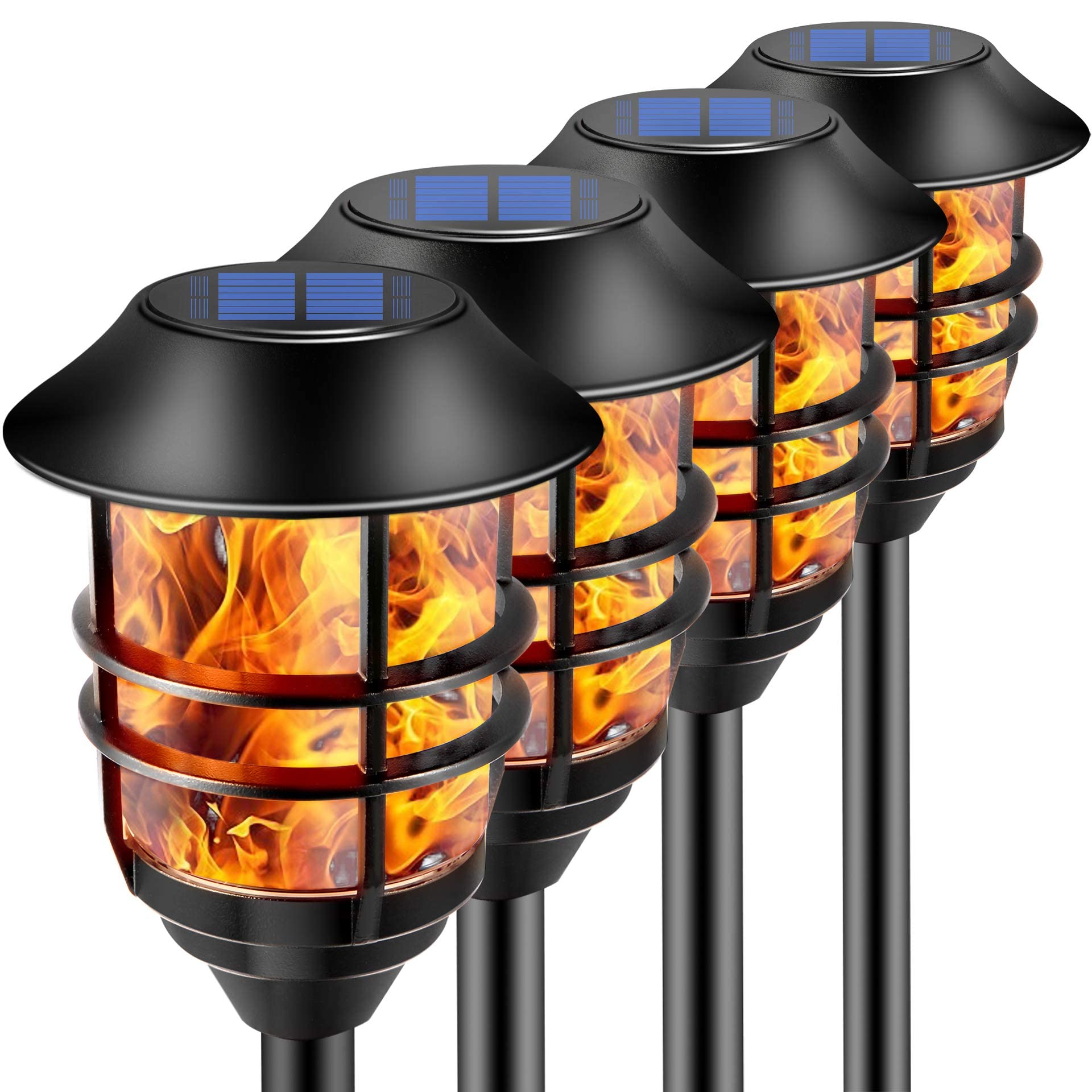 ZOOHAR Solar Outdoor Lights, Extra-Tall Stainless Steel Garden Torches, 4-Pack, Waterproof, Black, Model 2021