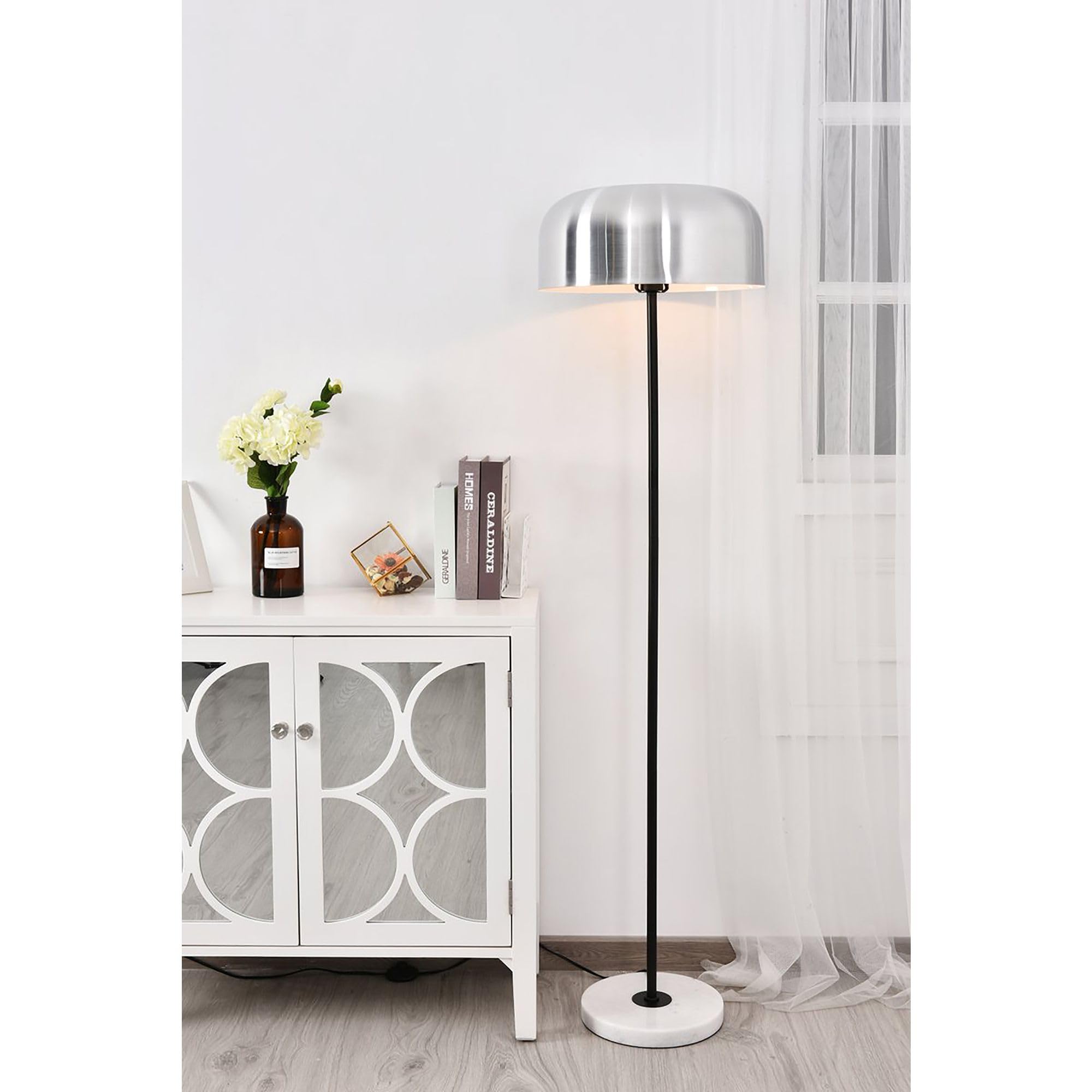 Living District Indoor Modern Home Decor Bright Exemplar 1 Light Brushed Nickel Floor lamp