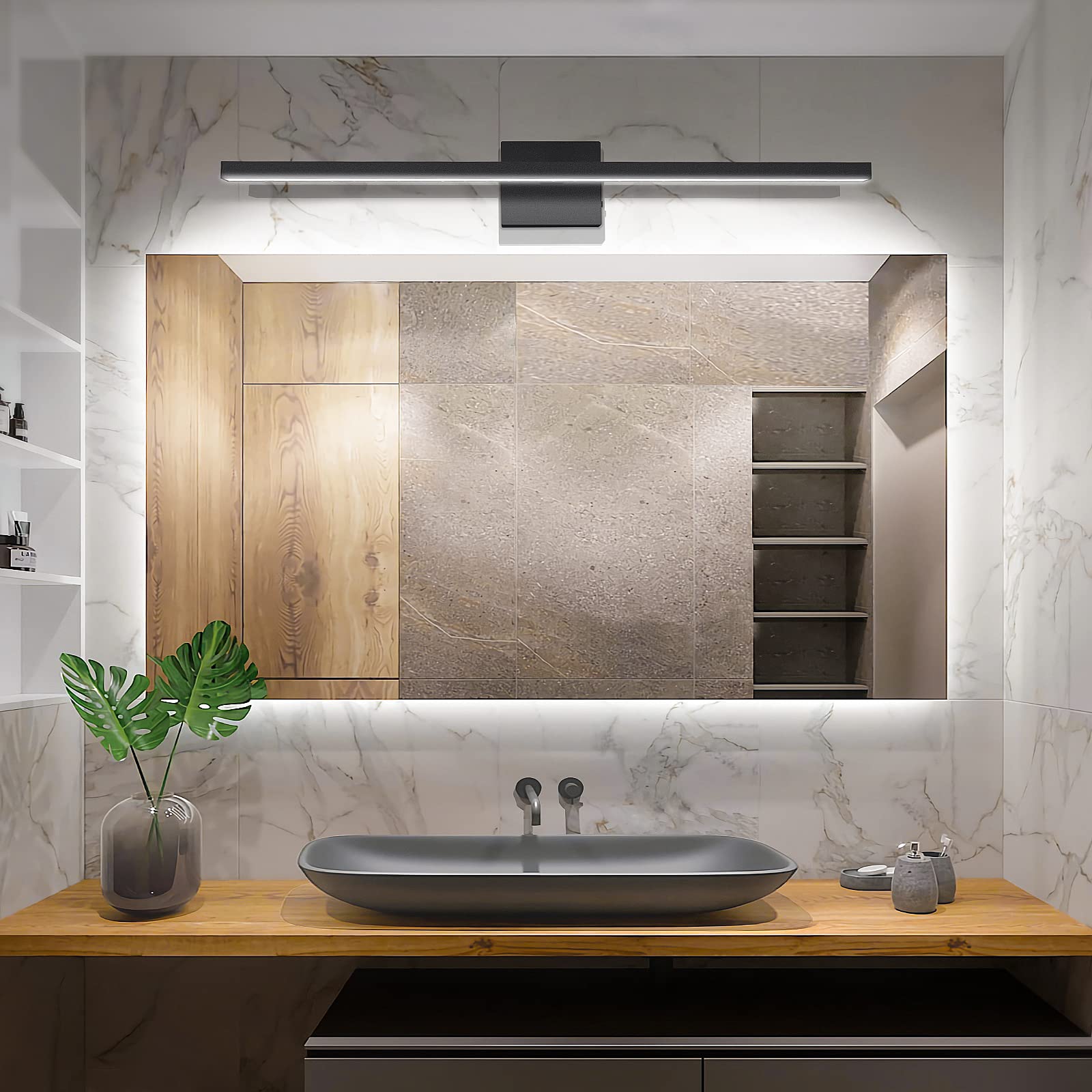 Volisun Modern Bathroom Vanity Light 31.5 Inch, 18W Dimmable 5Cct Led Bathroom Light Fixture Over Mirror, Black Bar Vanity Light