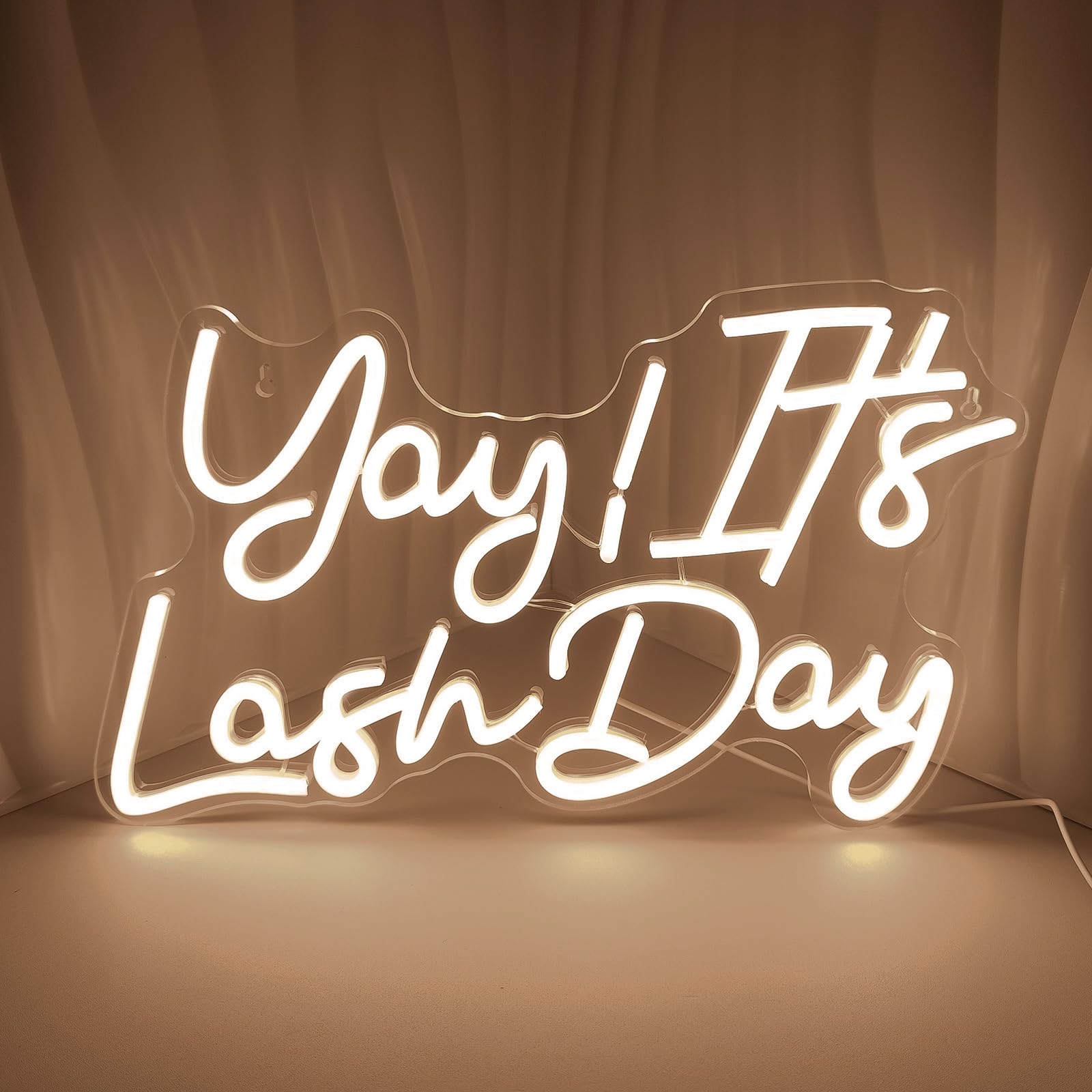 JEDAEMEN Yay It's Lash Day Neon Signs for Wall Decor Warm White LED Light Sign for Girls Beauty Makeup Room Decor Light Up Sign for Birthday Party Lash Salon Decoration USB Powered