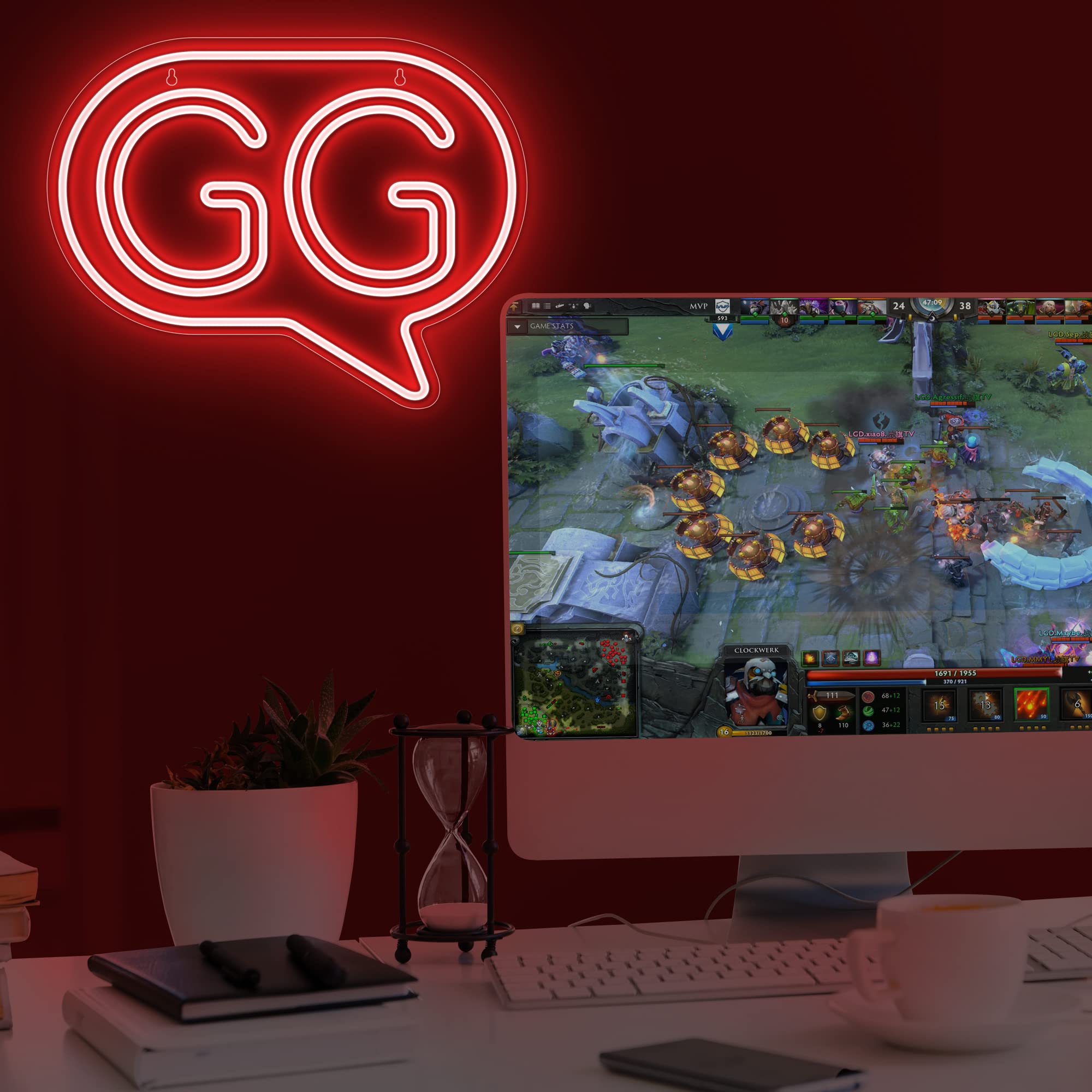 Lumoonosity GG Neon Sign - Gaming Light, Acrylic, 16.5 x 12.8-inch, GG Red, Model NS-GG Red, Decor for Gamers/Streamers