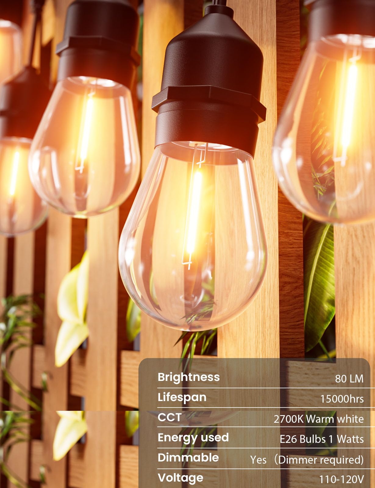 Svater Outdoor String Lights, 150FT, IP65 Waterproof, 48 Shatterproof Bulbs, Dimmable 2700K Warm White, Model SV-S14150FT-MG