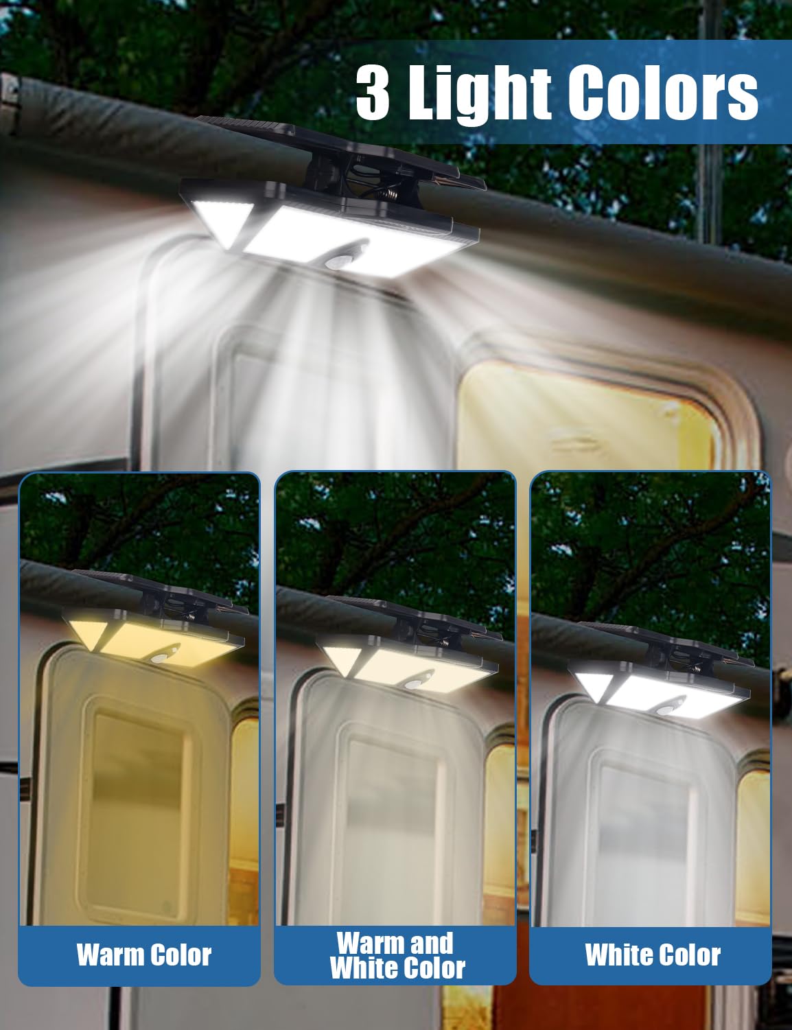 Chelhead Solar RV Exterior Light, 208 LED Amber White, Motion Activated, Remote Control, 9 Inch, ABS Plastic, Model CHEL-SOLARLIGHT-001