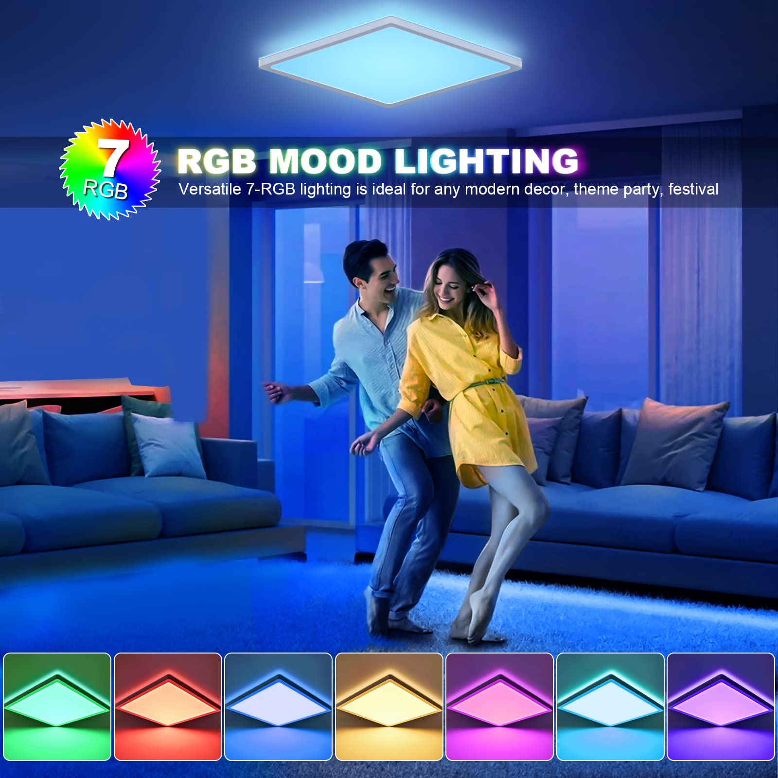 LEZOE RGB LED Ceiling Light Dimmable 18W 8.7 Inch Polycarbonate Fixture, Color Changing 3000K-6500K, Model LZ2212