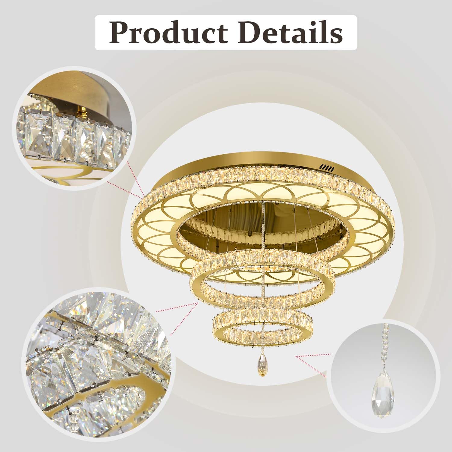 Flashing God Dia 40'' Big Chandelier Crystal Gold Ceiling Light Fixtures Led Flush Mount Ceiling Light For Living Room Bedrooms