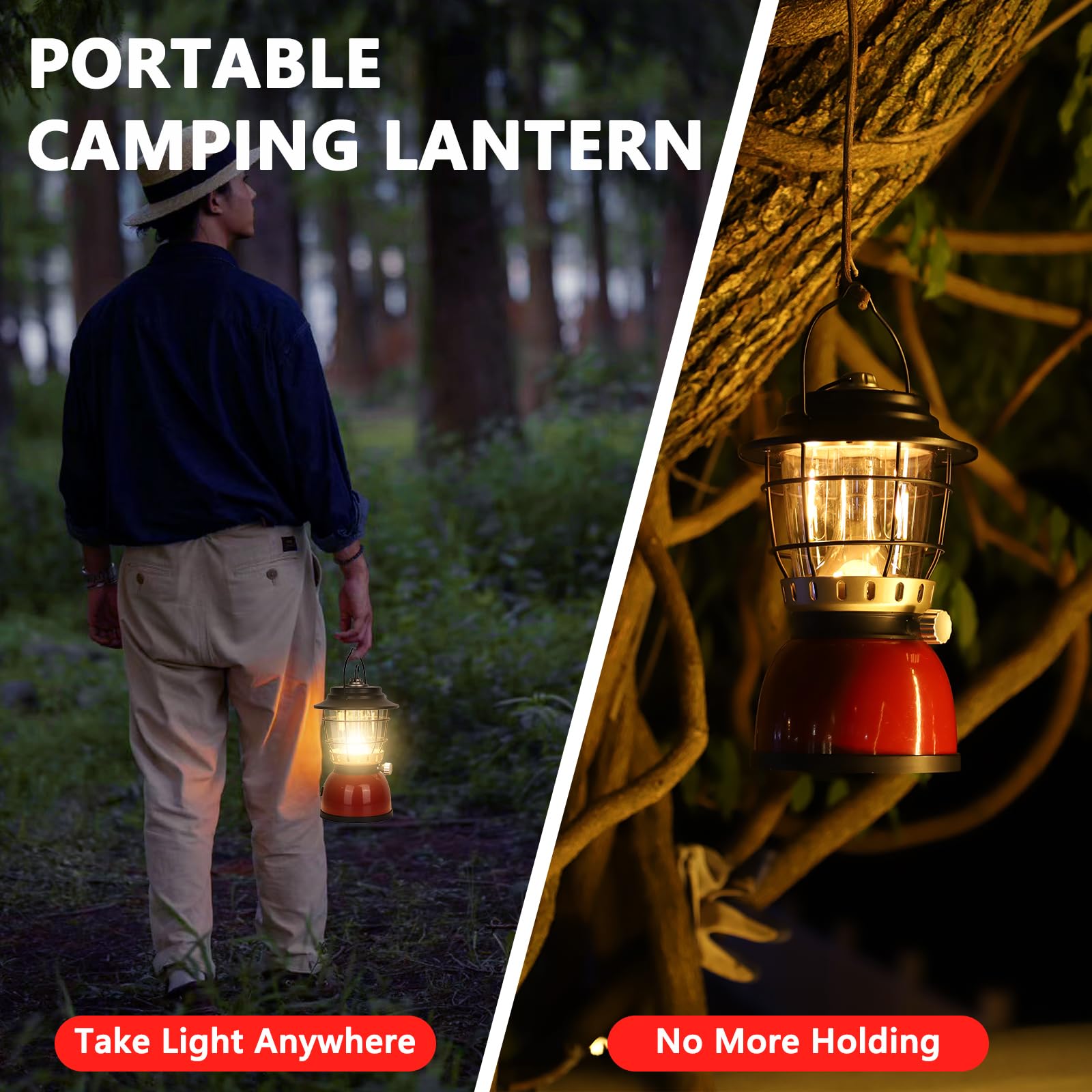 LED Camping Lantern Rechargeable Stepless Dimming Vintage Tent Lamp, 4000mAh Power Bank, IPX5 Waterproof Portable Hanging Campin