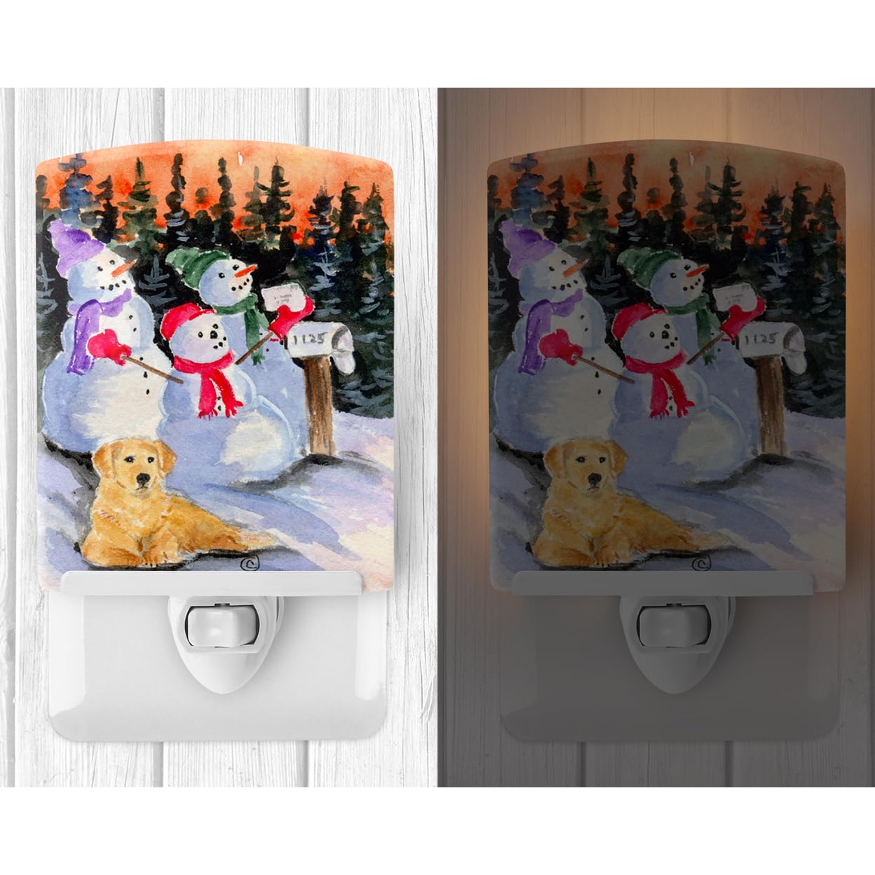 Carolines Treasures Ceramic Night Light, Snowman with Golden Retriever, 6x4x3in, Model SS8989CNL, Multicolor