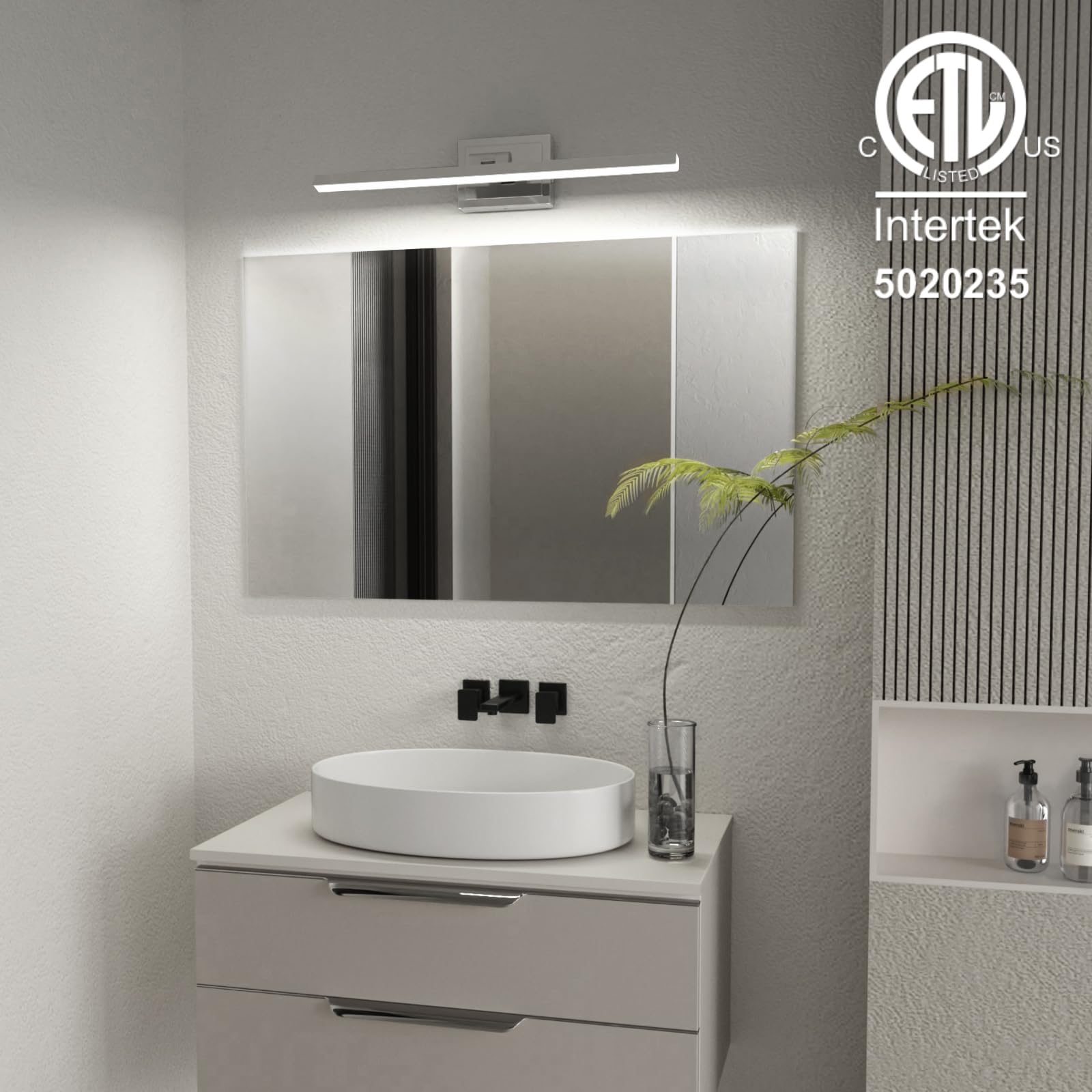 VOLISUN Bathroom Vanity Light Fixture, 24 inch, 14W Dimmable, Chrome, ETL Certified, Model 21321ZM, Rotatable, Acrylic