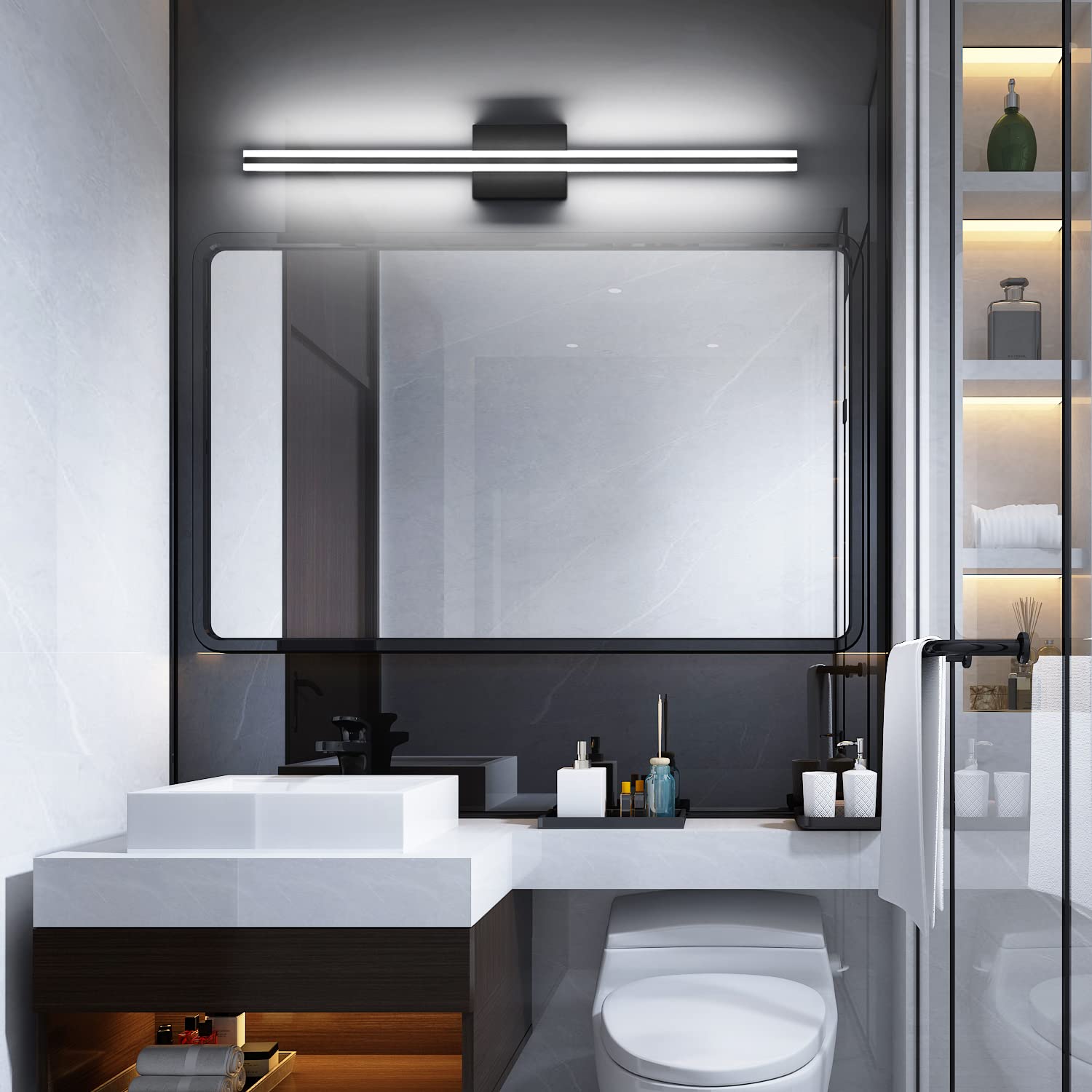 SOLFART Black Bathroom Vanity Light Fixture 31.8 Inch Aluminum LED Light Bar 6000K Model S8200-810mm-BK-ND