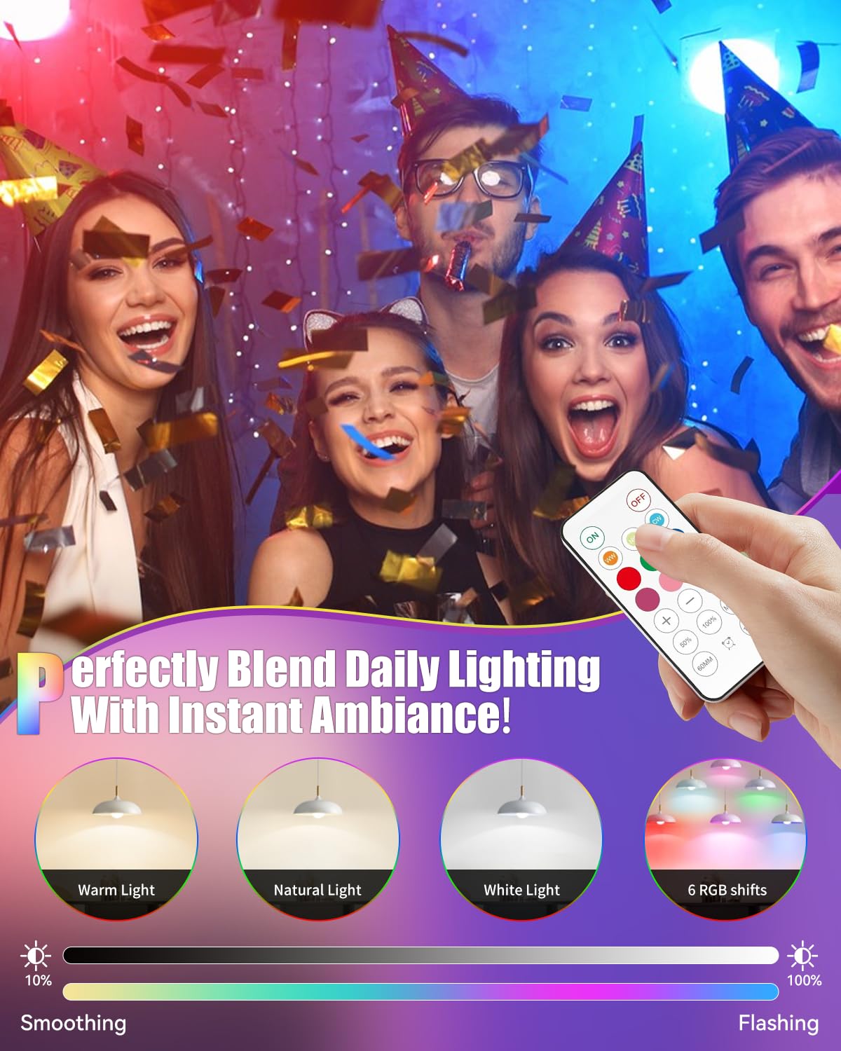 Neporal MAGICPRO-RGB Rechargeable Light Bulbs, 2PK, RGB+3 Colors, Dimmable, USB & Socket Charging, Model NL0434, 9W, E26