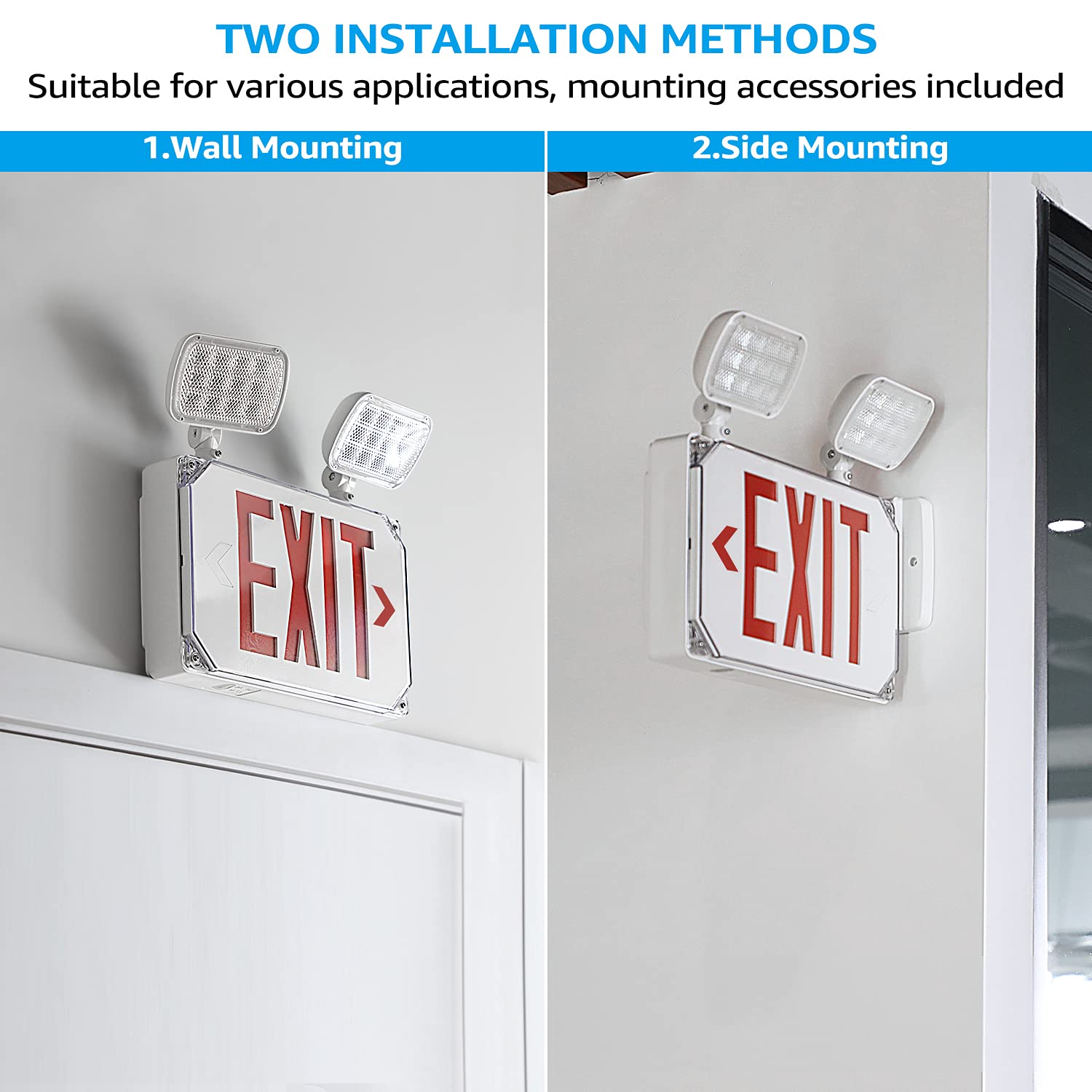 Leonlite Led Exit Light, Wet Location Exit Sign With Emergency Lights, Ul Listed, Combo Emergency Light With Battery Backup, Out