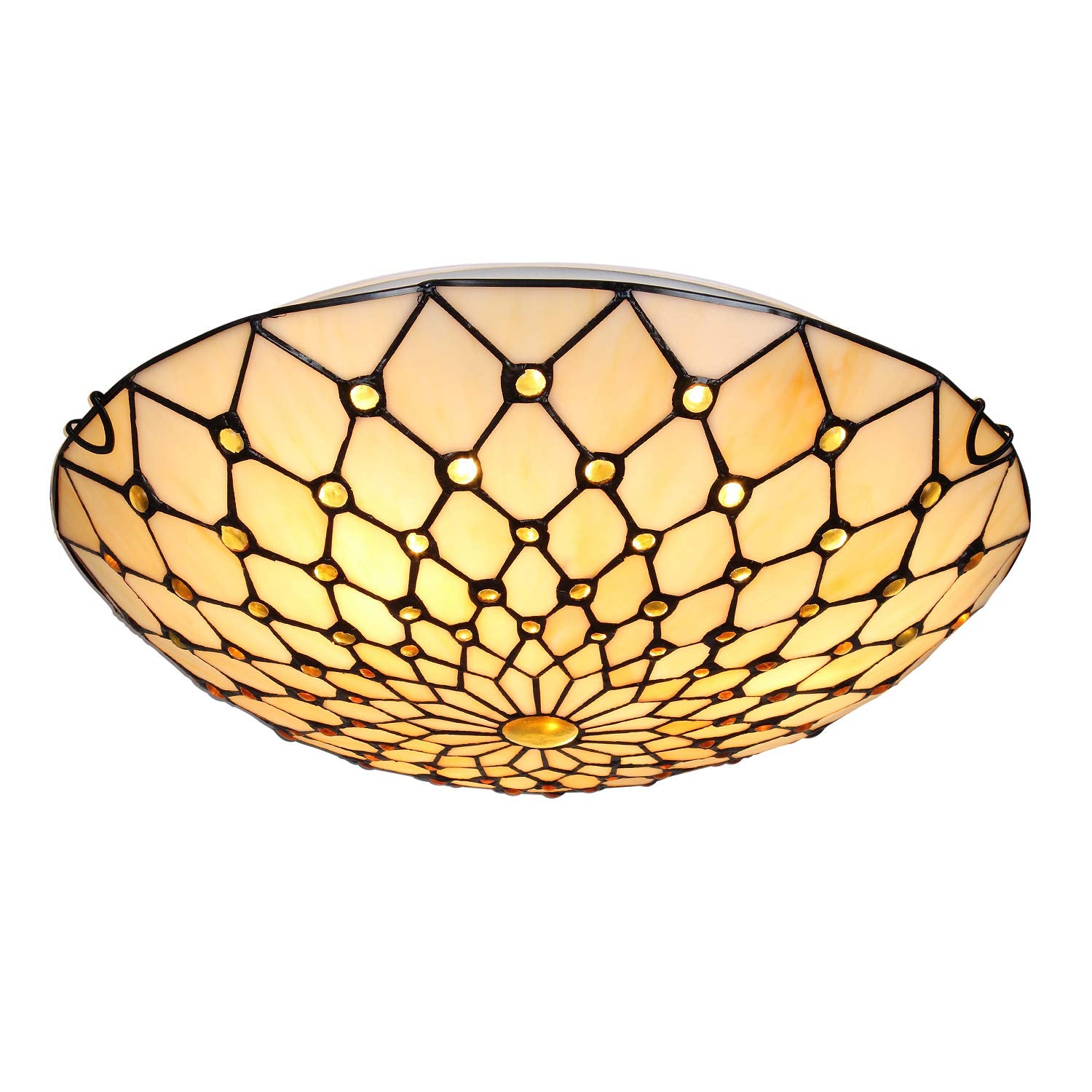ARTZONE Tiffany Flush Mount Ceiling Light 3-Light 16in Stained Glass Beige Model AR161143SFB