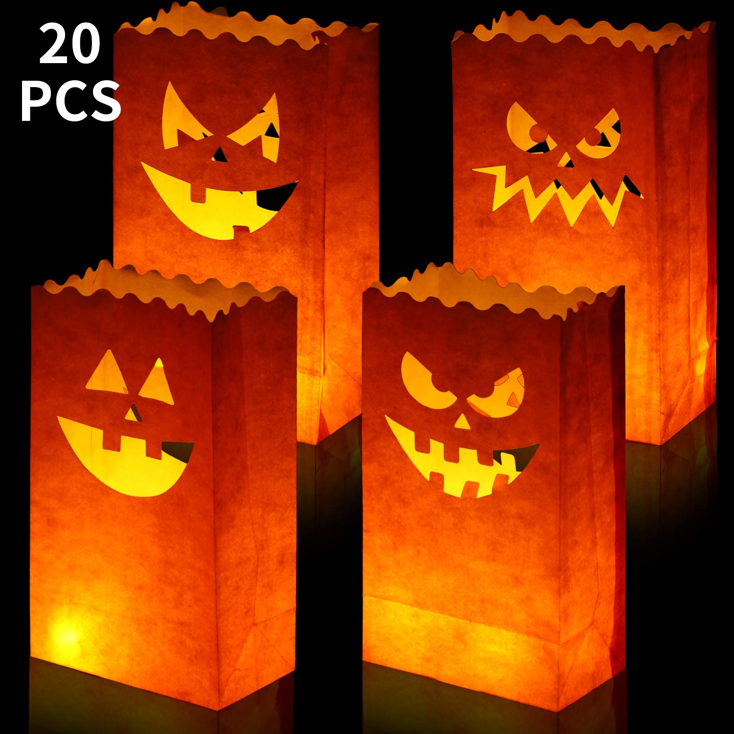 Outus 20 Pieces Halloween Pumpkin Bags Candle Luminary Paper Lantern Bags for Halloween Wedding Party Decoration