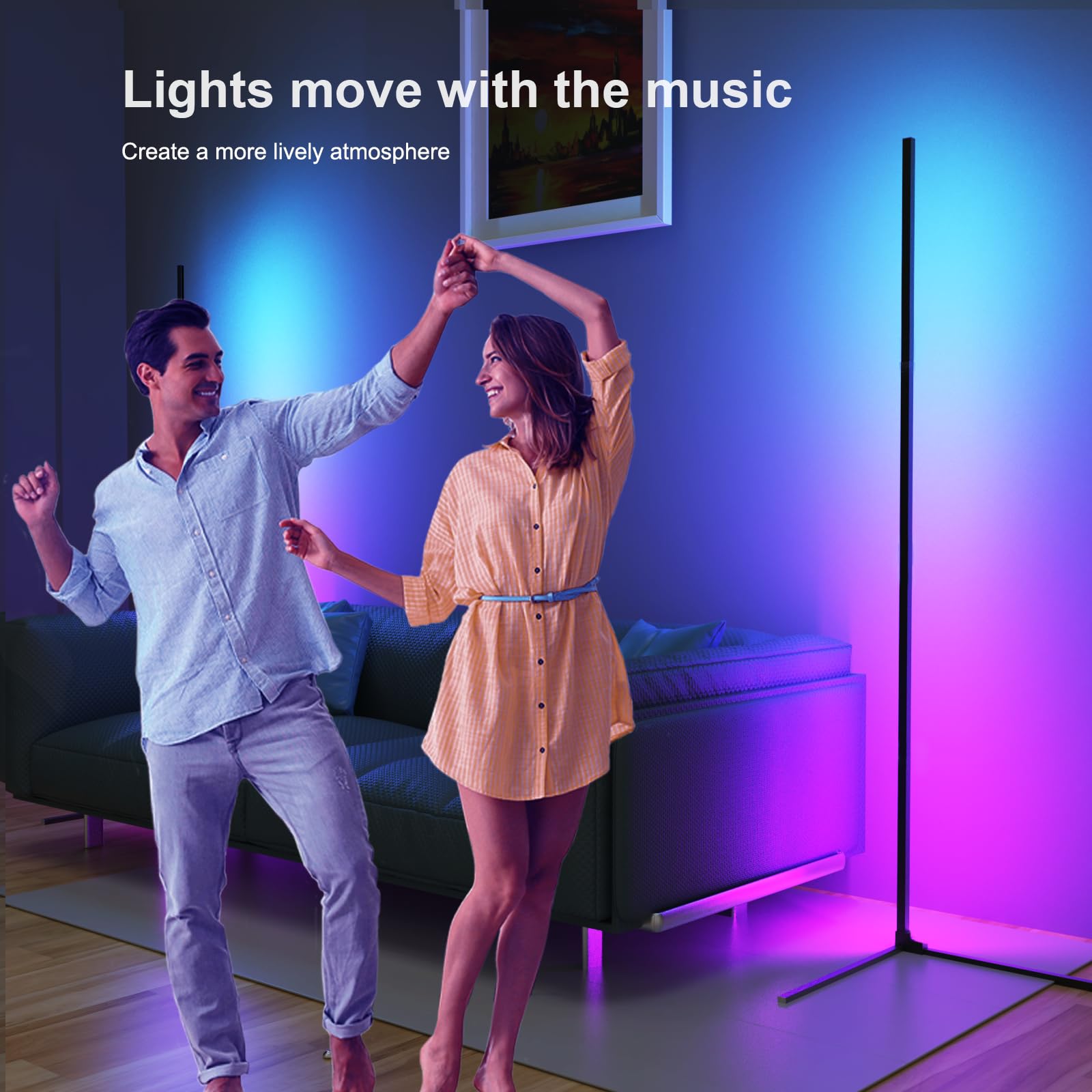 Pirvlin Corner Floor Lamp, 60”Smart Rgb Led Floor Lamp With App And Remote Control,High Brightness Led,16 Million Colors, Music Sync, Timer Setting, Mood Lighting,Ideal For Living Rooms, Bedrooms.