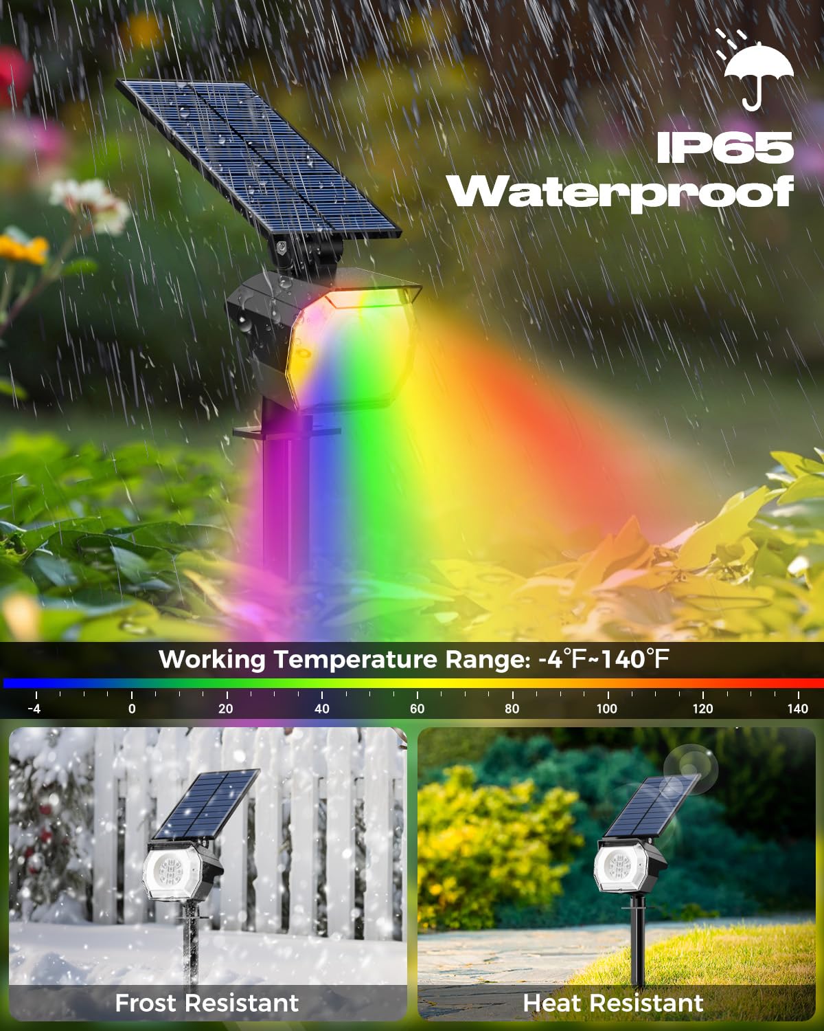 Btfarm Solar Lights Outdoor Waterproof Ip65-2 Pack Led Color Changing Spot Light 7 Lighting Color Rgb Powered Spotlights, Upligh