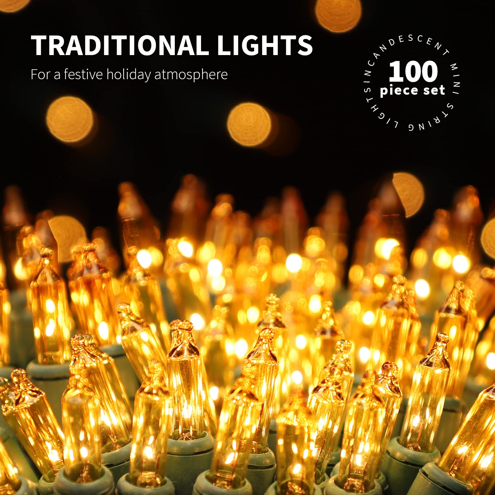 Justpro 100Lights Yellow Extra-Bright With End Connectors Christmas Decorative Lights 5.98M Ul Certified Mini String Light Set W