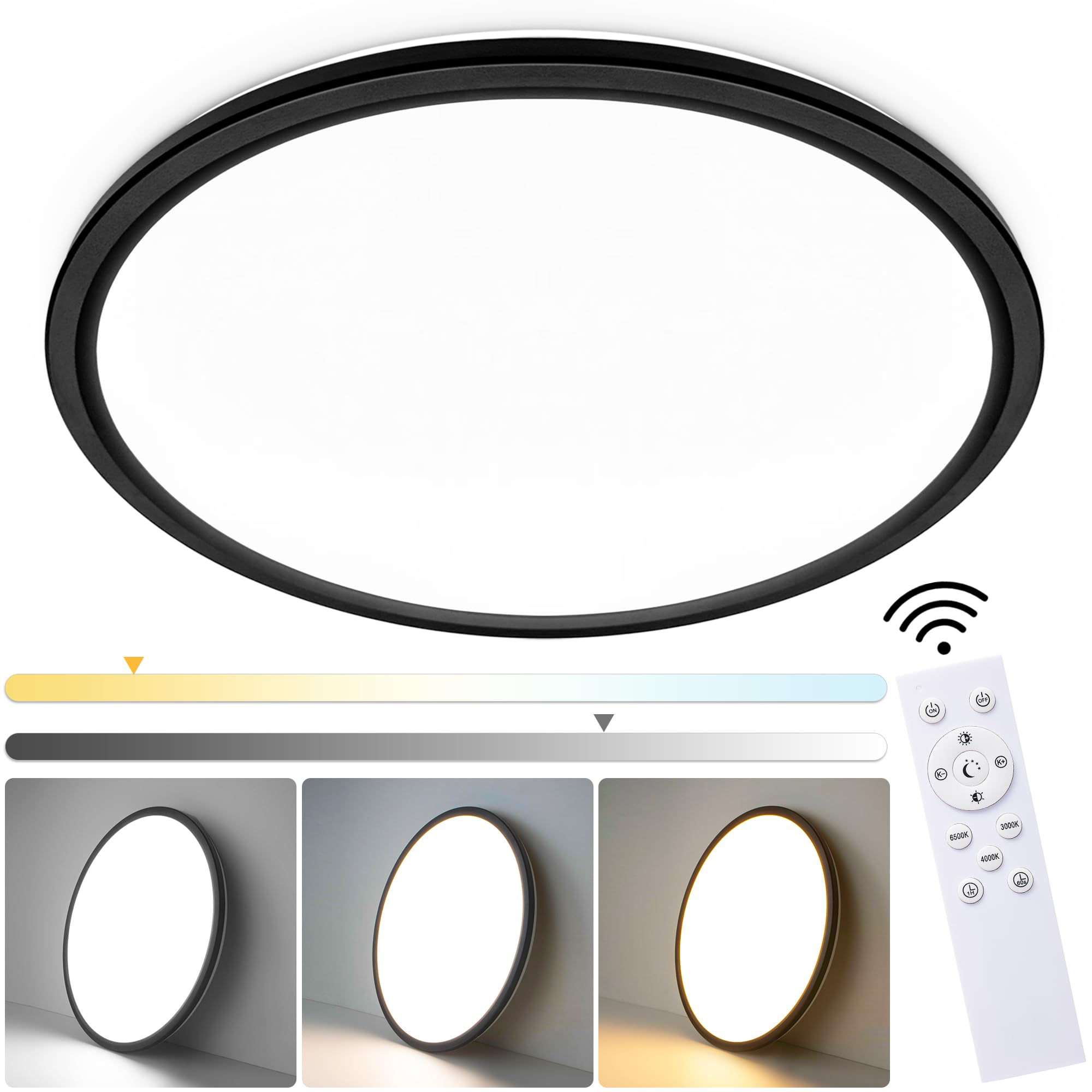 MOONSEA 15.8 Inch Dimmable LED Ceiling Light, Ultra-Thin Black Surface Mount, Model BG-LT0109