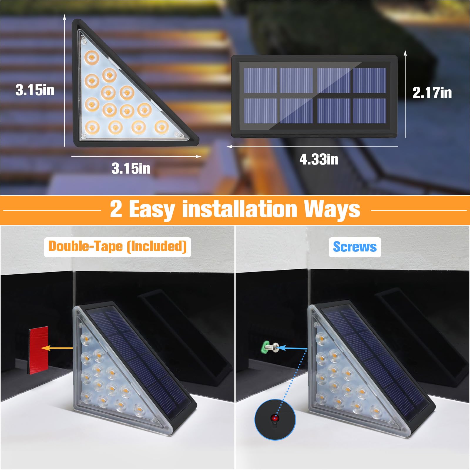 VOLISUN Solar Step Lights, 80 Lumen Waterproof LED, 12 Pack Black, Model 21314ZM for Outdoor Deck, Porch, and Patio Use