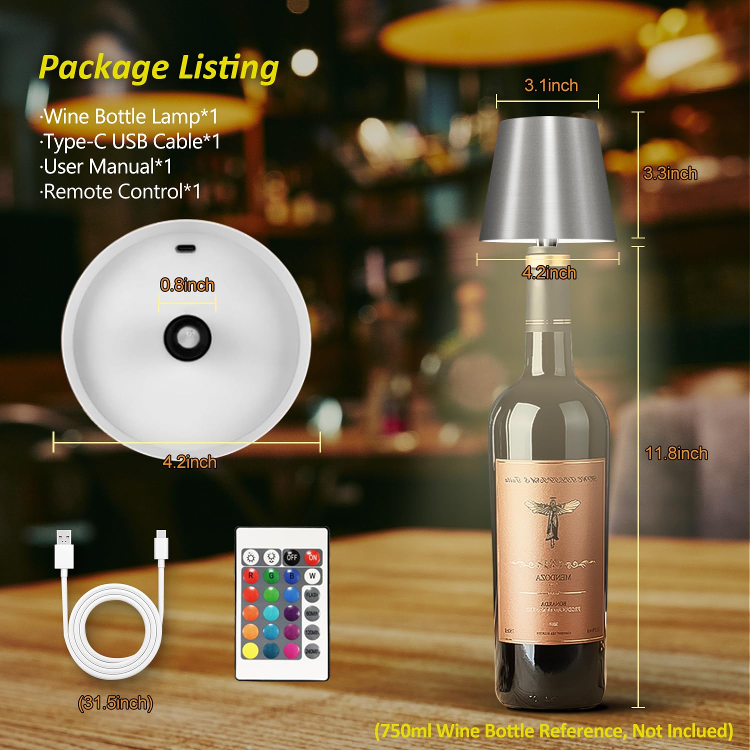Hoide Wireless Bottle Lamp  Wine Bottle Lights With Touch Dimming  Rechargeable Rgb Table Lamps  Bottle Lamp Shade Waterproof Table Lamp For Bedroom  Bar  Restaurants And Outdoor Use