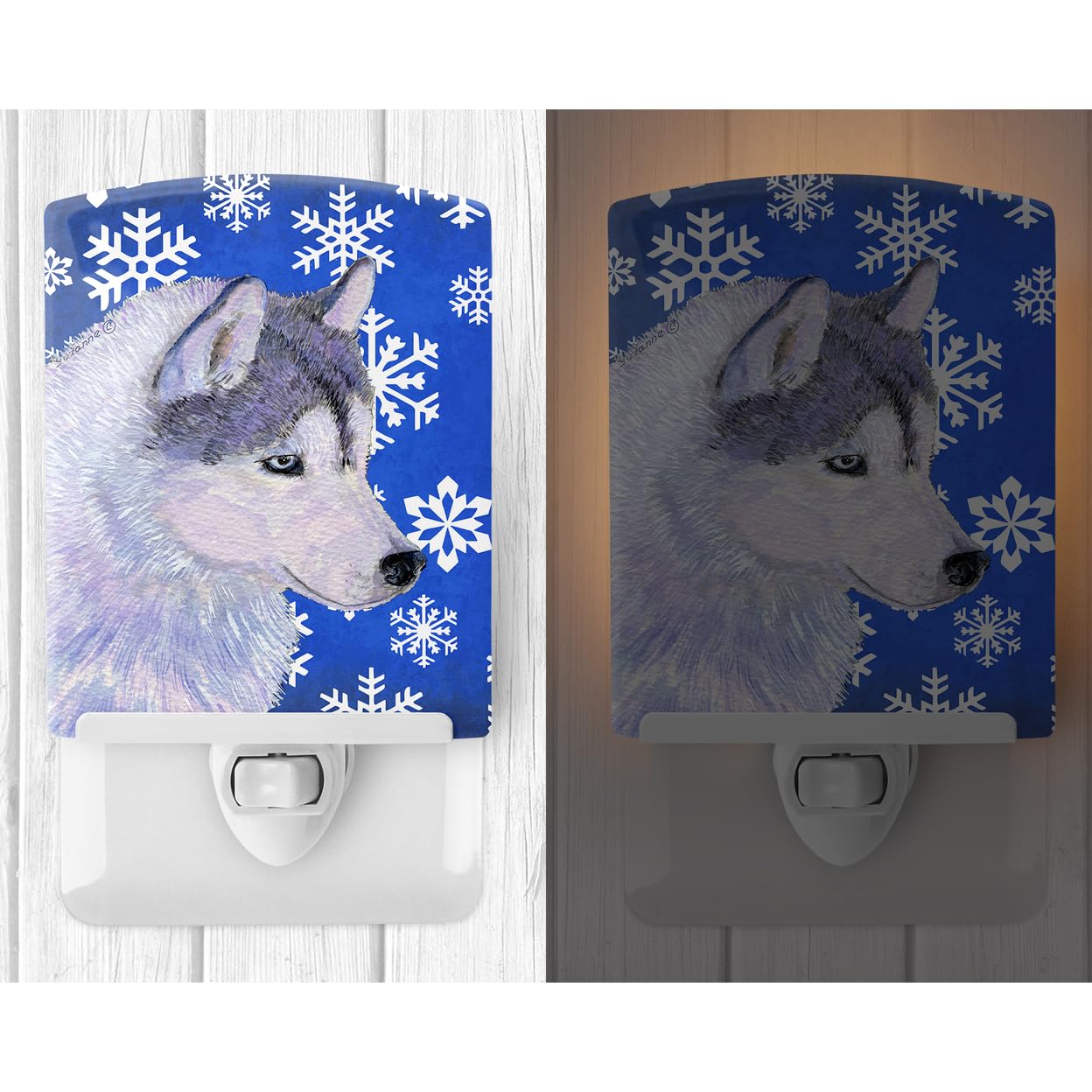 Carolines Treasures Night Light, Ceramic, UL-Certified, 6x4x3in, Multicolor, Siberian Husky Winter Snowflakes, Model SS4602CNL