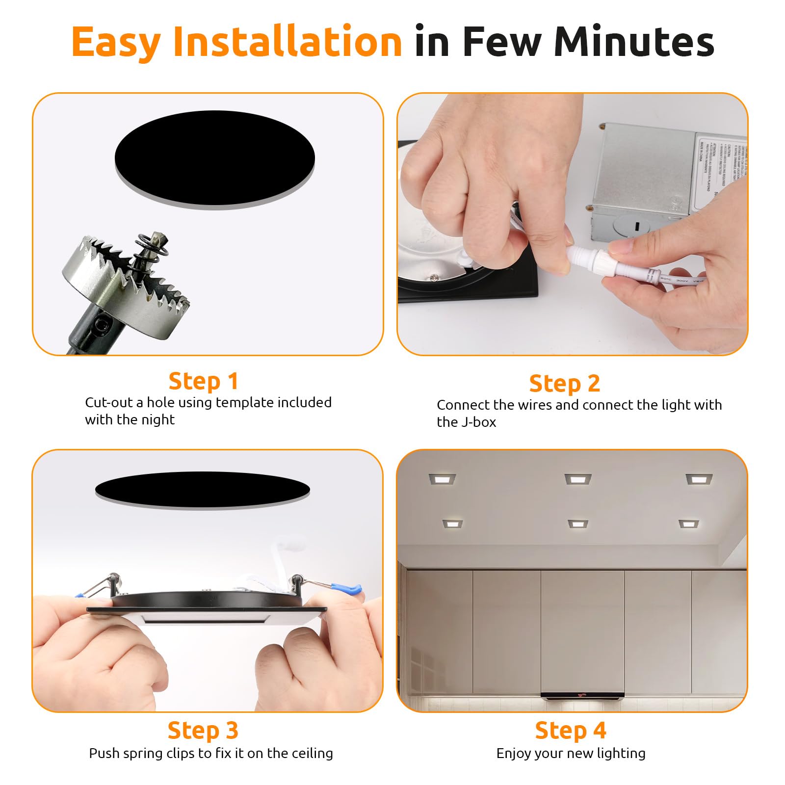 Honzin Square Led Recessed Lighting 4 Inch  5Cct Ultra Thin Led Recessed Ceiling Lights 1 Pack  Selectable 2700K/3000K/3500K/4000K/5000K  9W  Ic Rated  Dimmable Square Black Trim With Junction Box