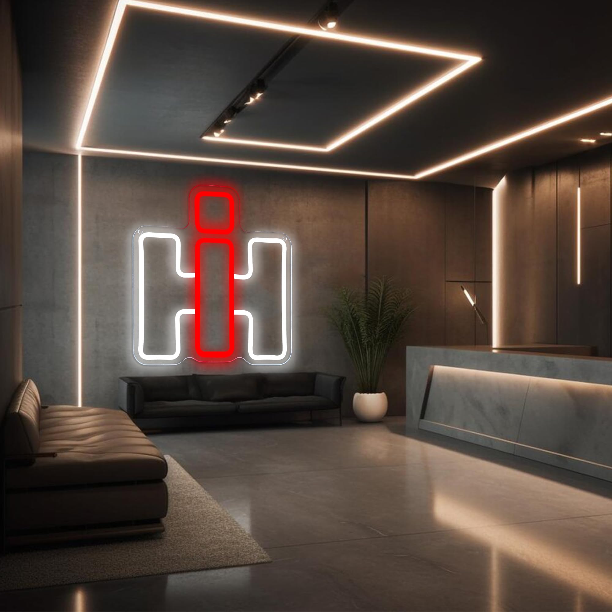 Foxiden Neon Signs for Wall Decor, Dimmable IH Tractor Light, 11.8"x11", Red+White, USB Powered for Farm, Bedroom, Bar, Gifts