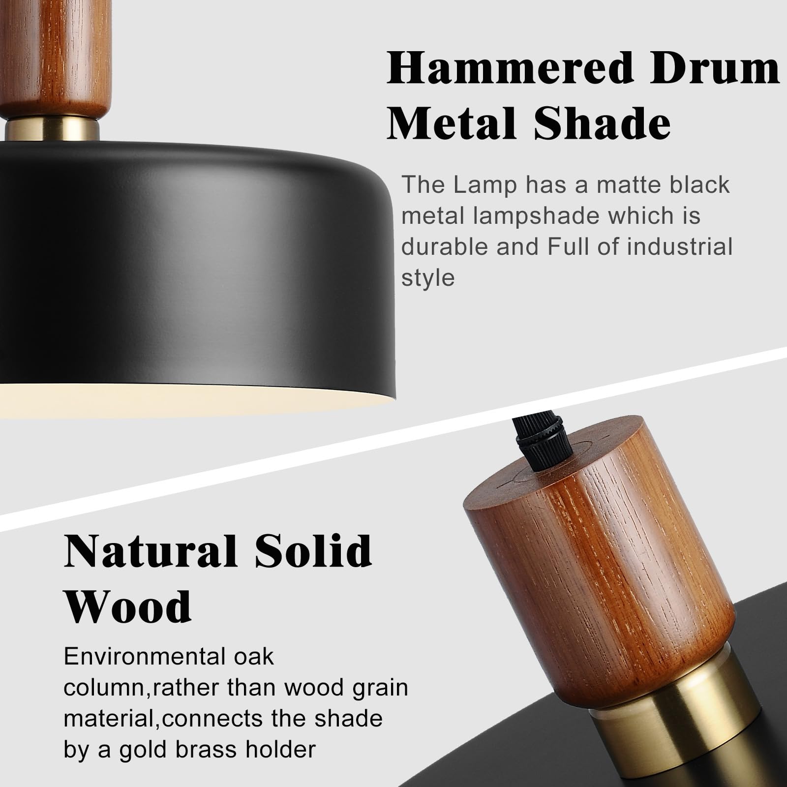 Eustace 13.8 Inch Large Pendant Light, Adjustable Metal Chandelier With Solid Wood And Brass Accent, Modern Hanging Light Fixtur